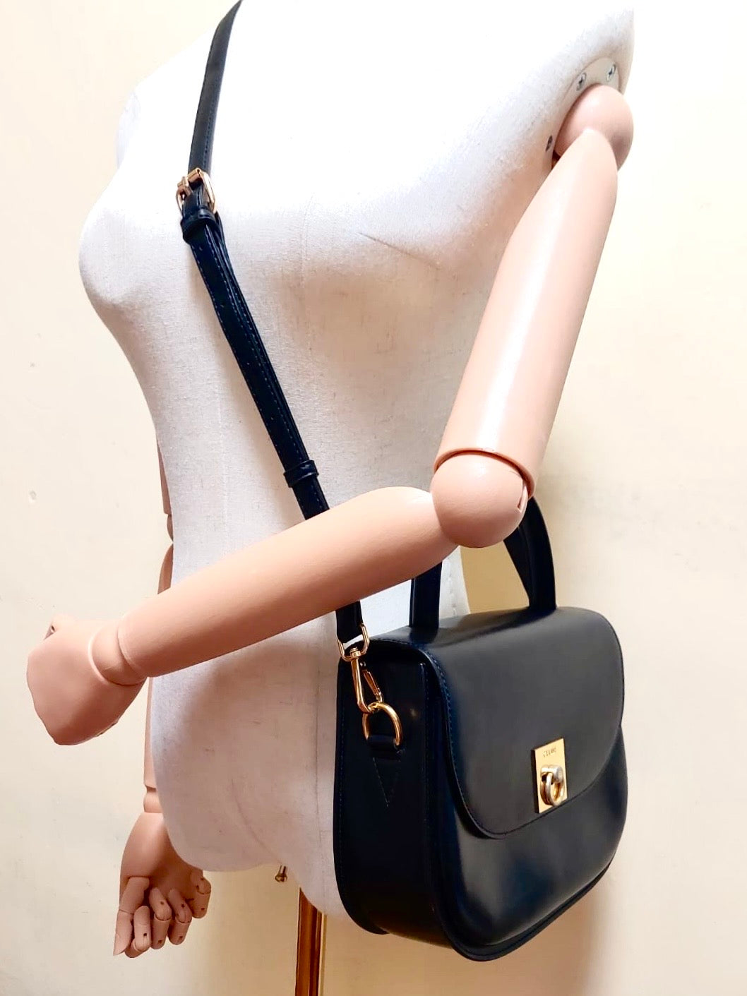 CELINE rare black half moon Kelly crossbody bag / side backpack / handbag