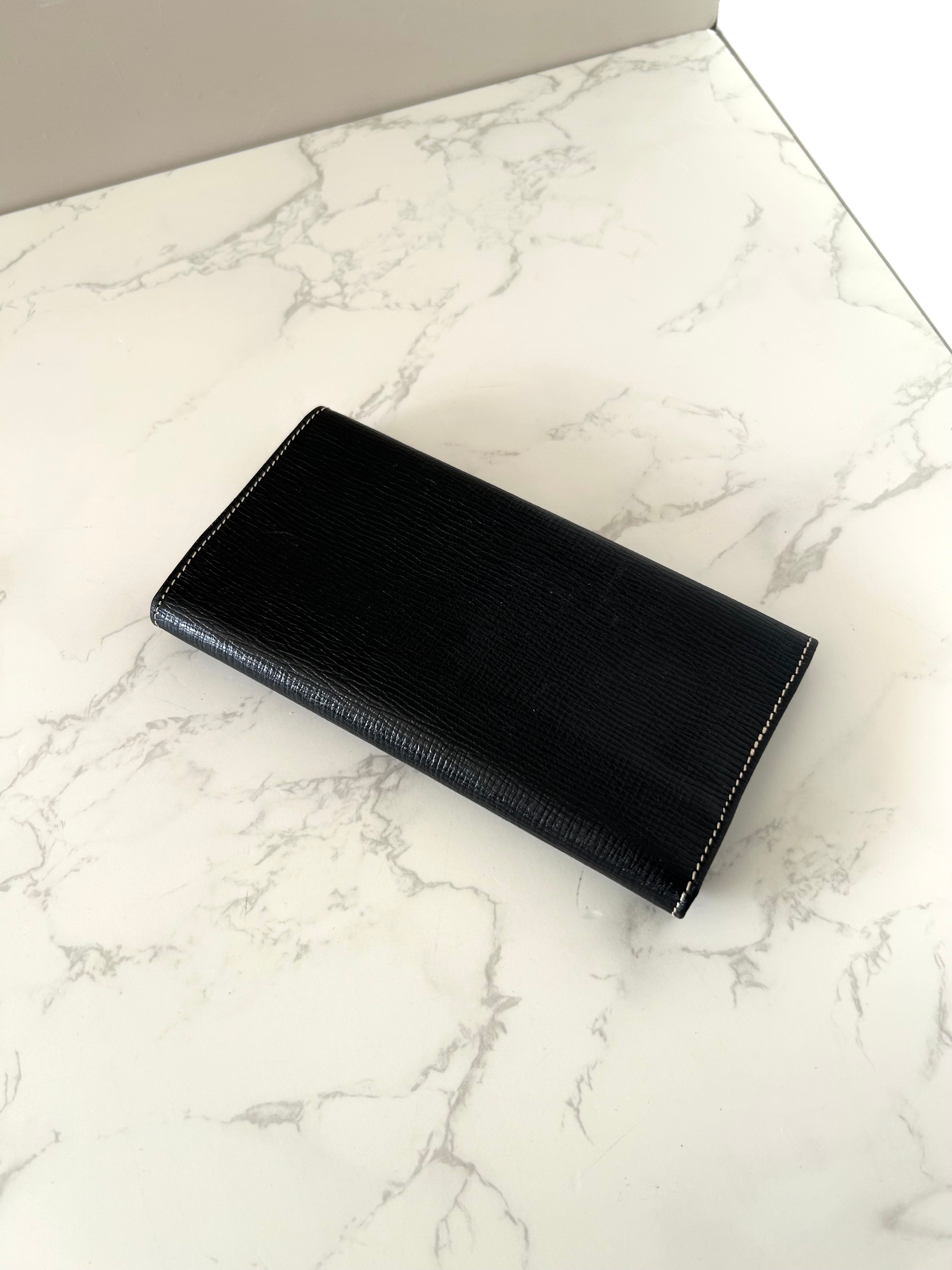 CELINE black gold ring leather long wallet / wallet