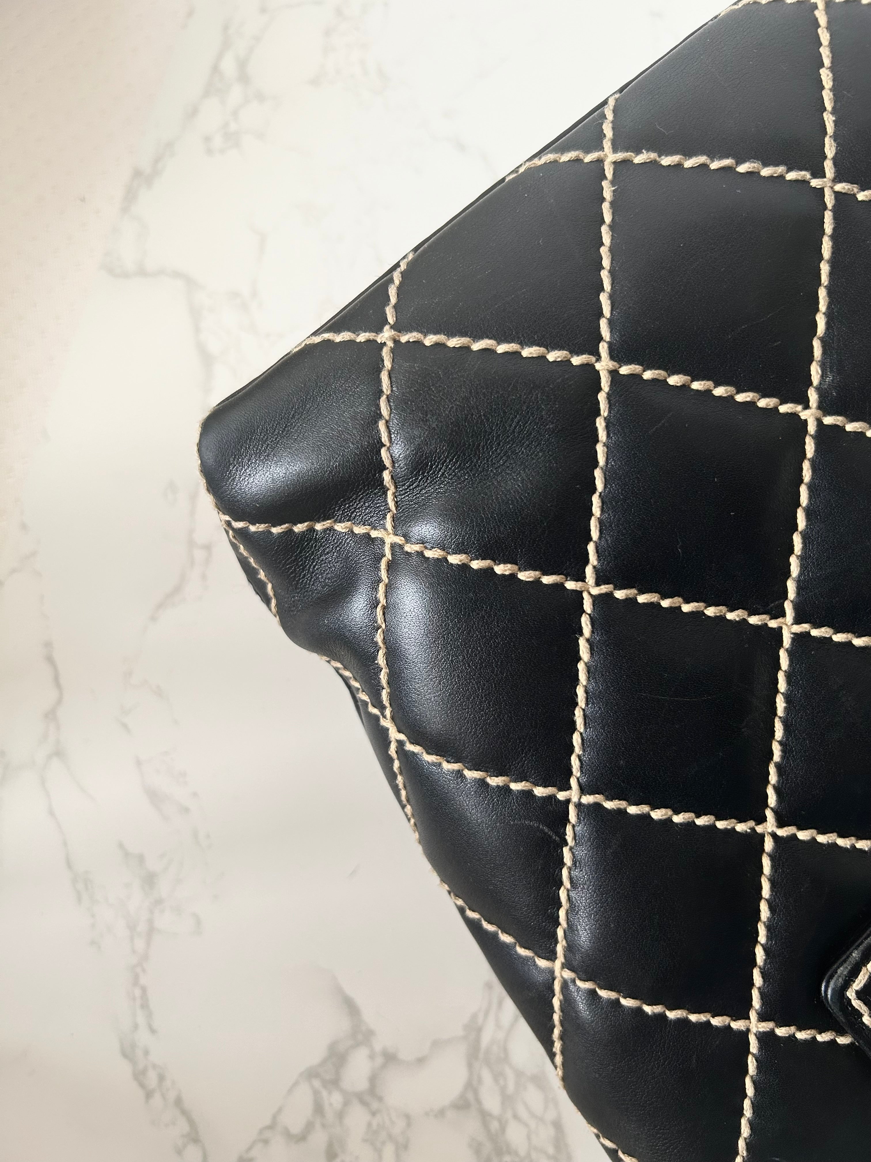 CHANEL Wild Stitch Vivian black gold label small tote bag / side bag