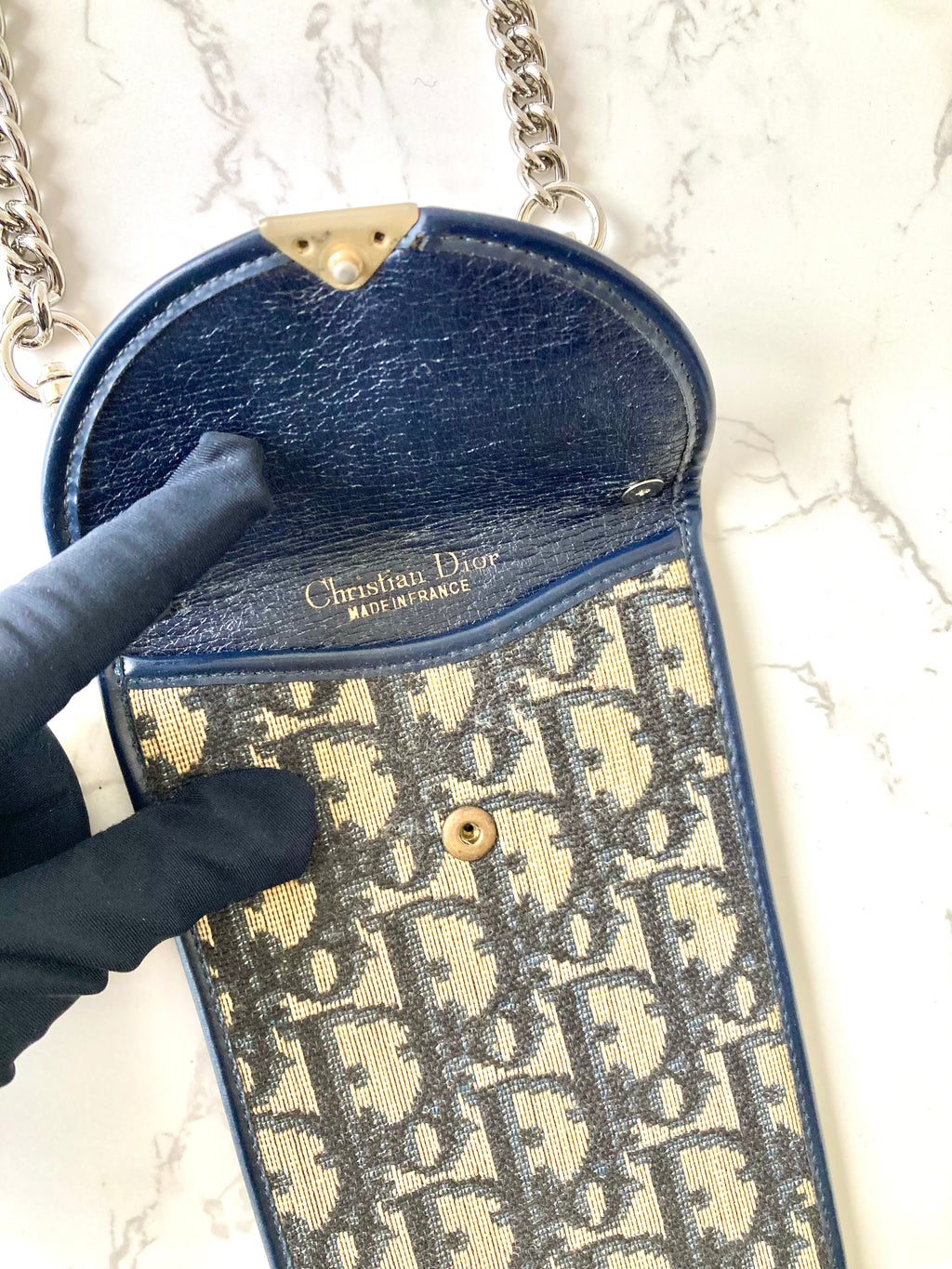 CHRISTIAN DIOR Navy Trotter Phone Case (Add-on Chain)