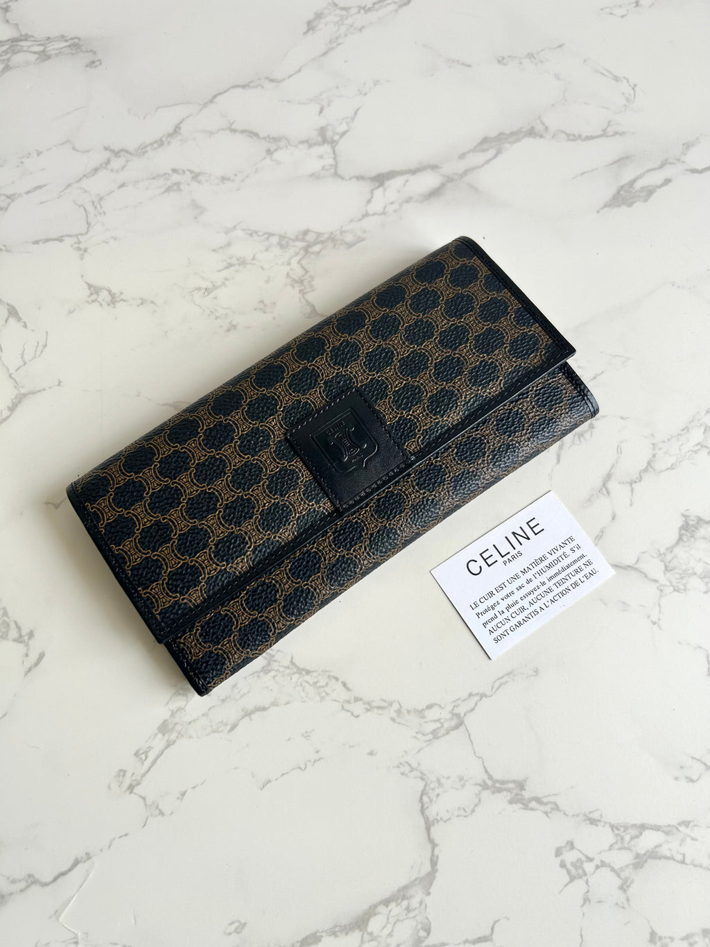 CELINE black monogram leather long wallet/wallet