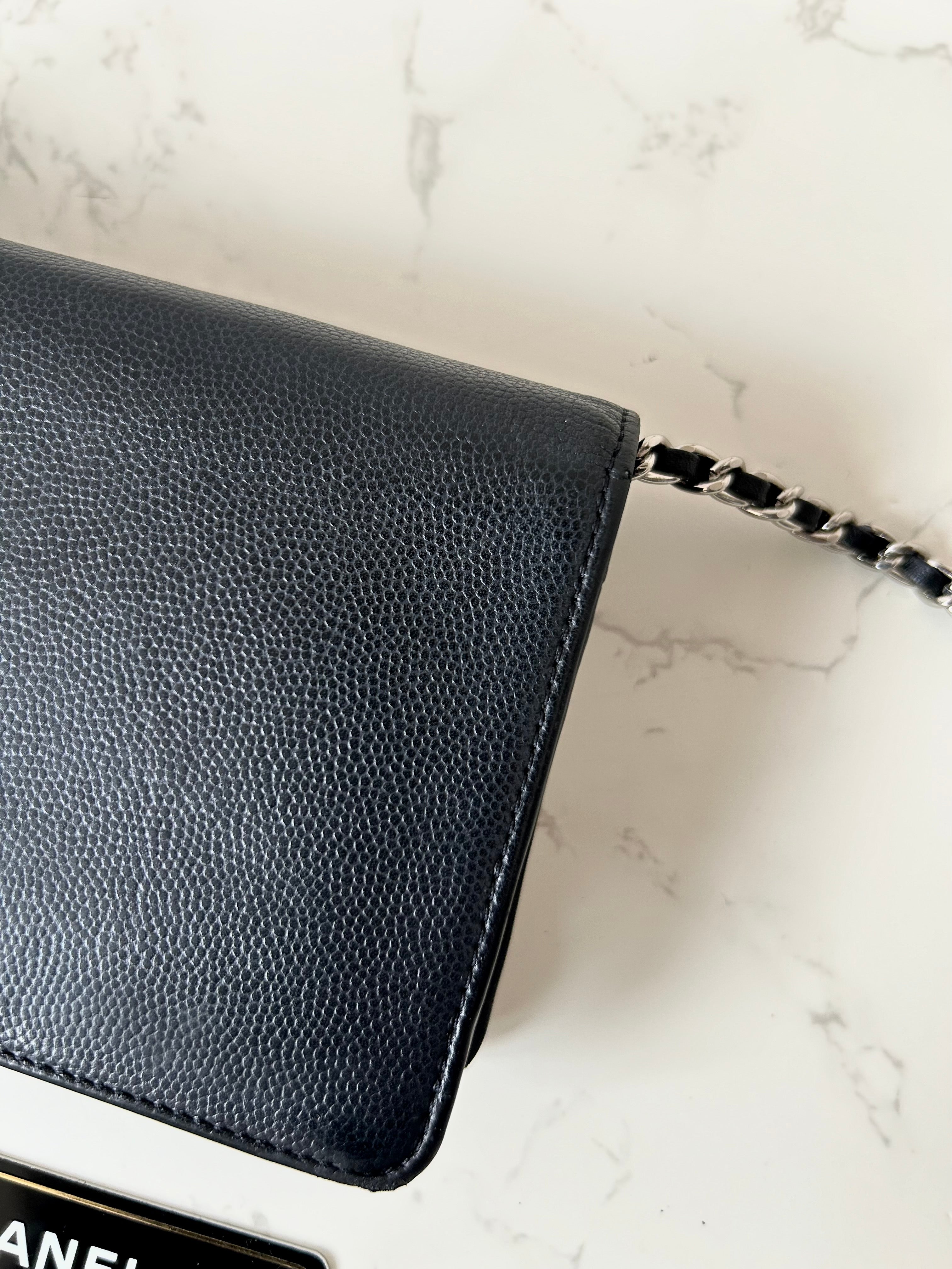 CHANEL Black Caviar Leather WOC Long Wallet / Side Bag / Crossbody Bag