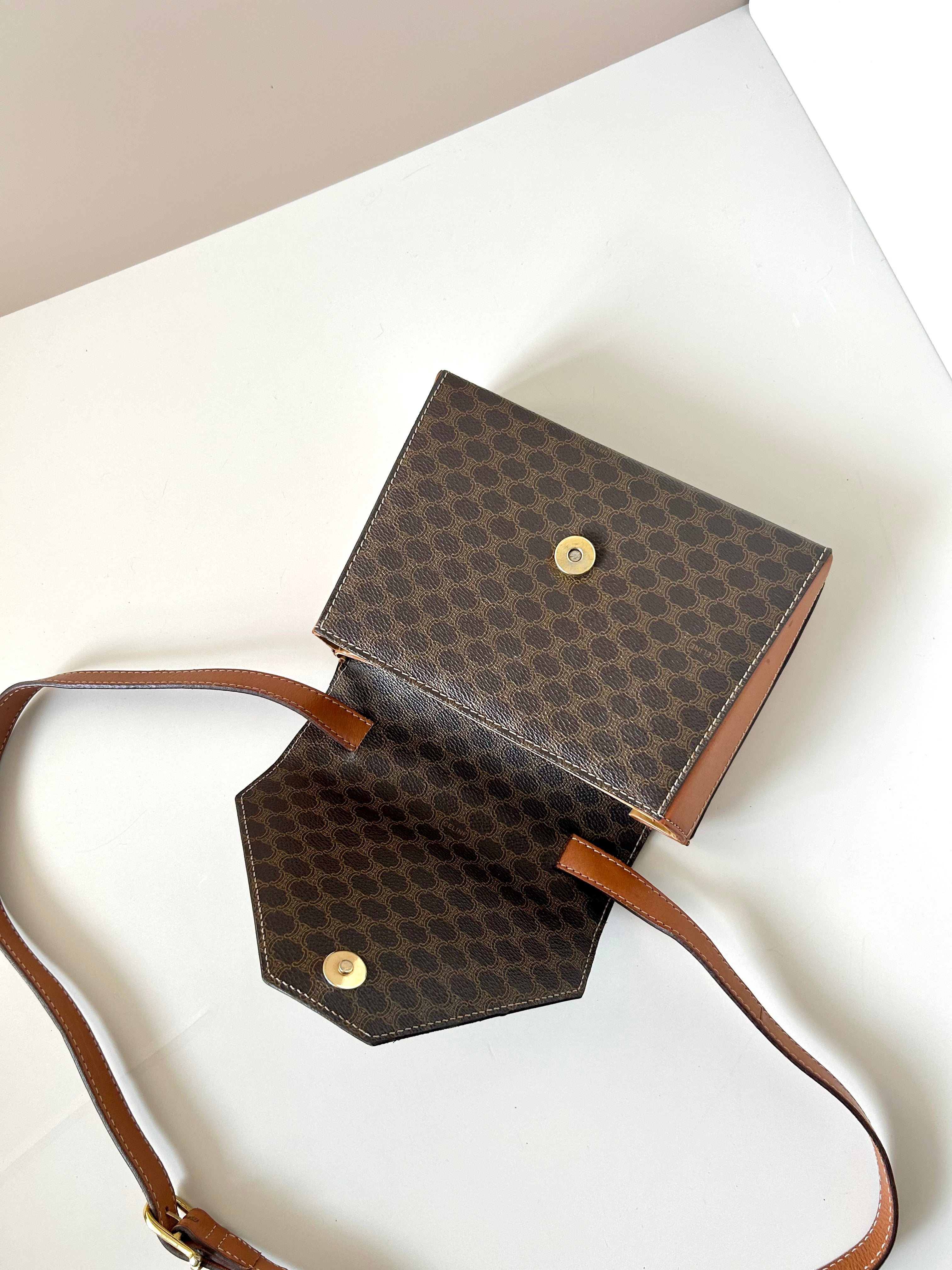 CELINE Brown Old Flower Envelope Box Small Bag/Side Bag/Messenger Bag