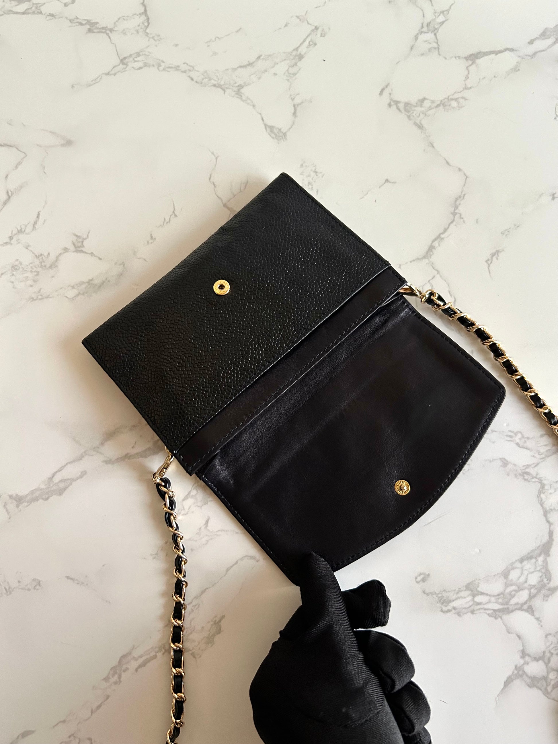 CHANEL Black Caviar WOC/Side Bag/Medium-Long Wallet
