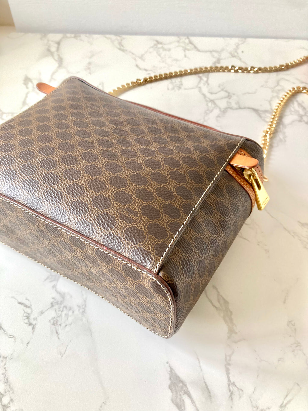 CELINE Brown Monogram Vanity Case / Crossbody Chain Bag