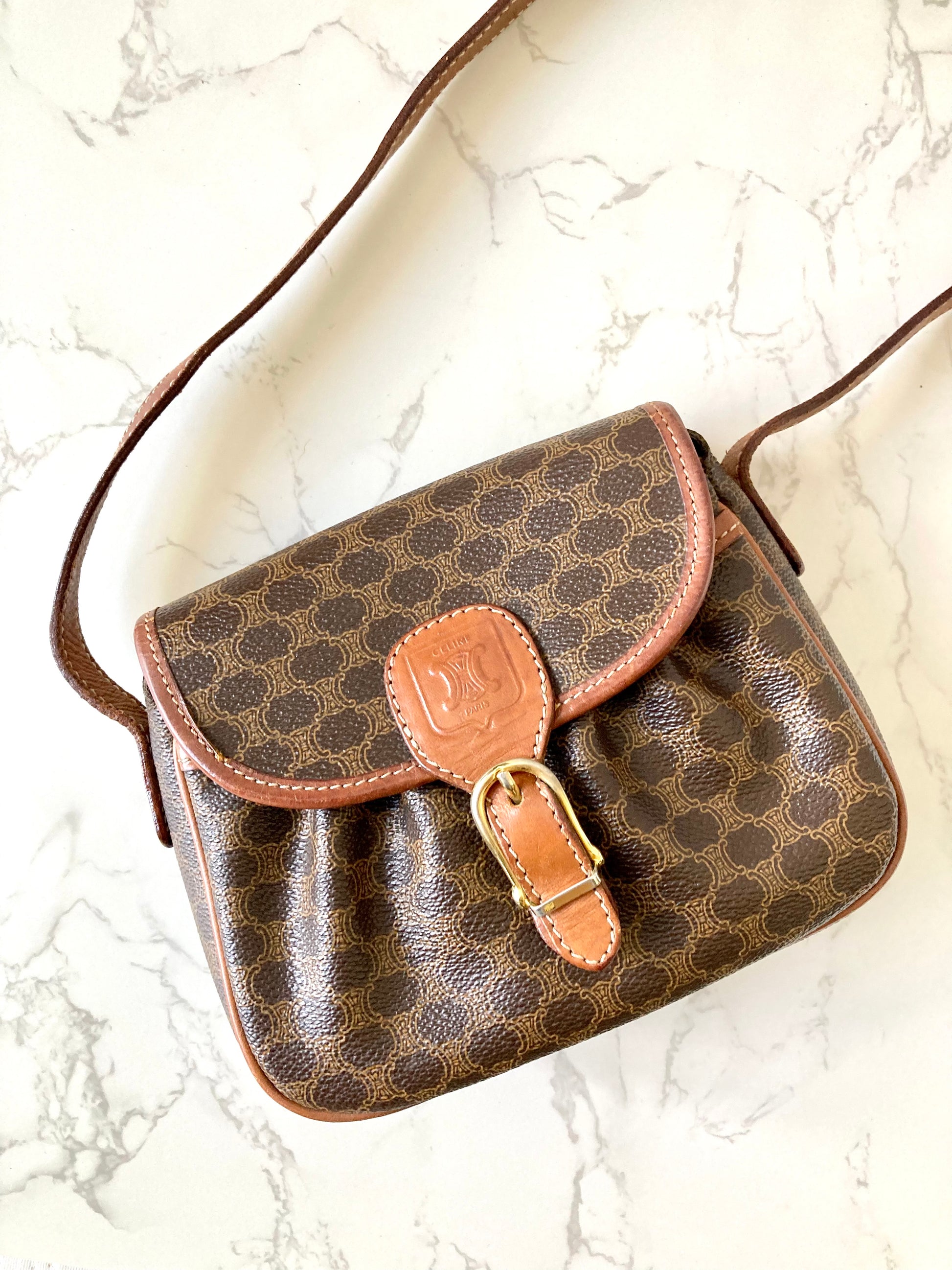 CELINE Brown Monogram Mini Crossbody Bag
