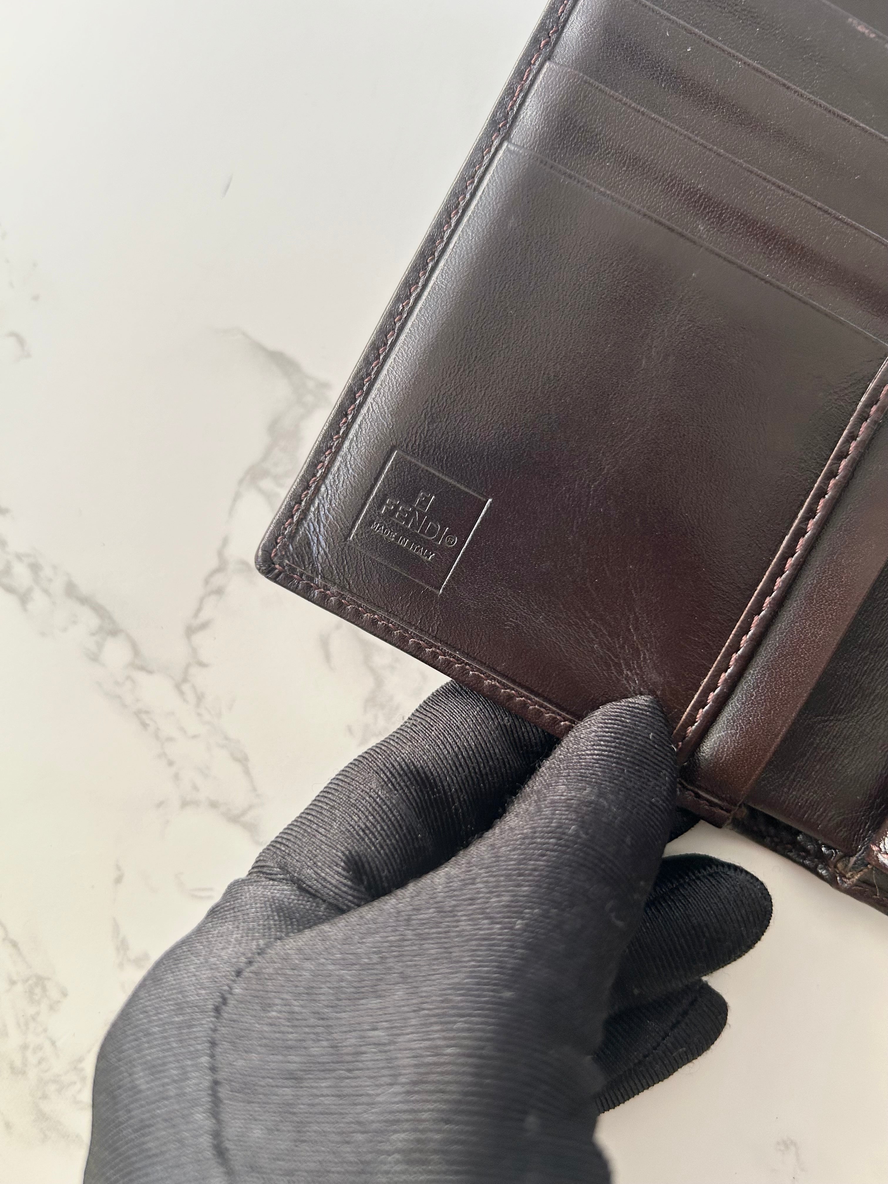 FENDI Zucchino Brown Monogram Bi-Fold Wallet/ Short Clip/ Coin Purse
