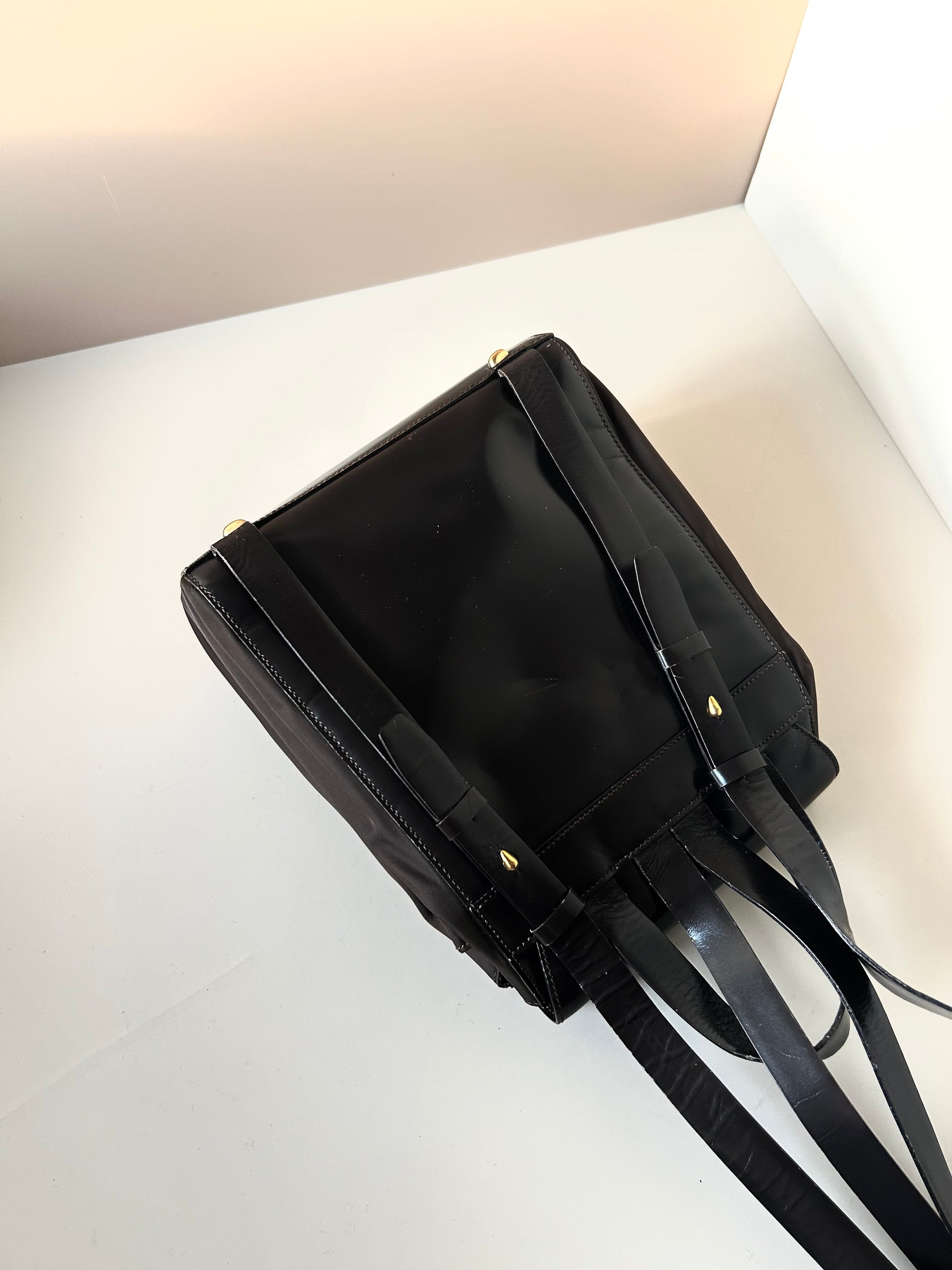 CELINE rare black and gold planet flap backpack / shoulder bag