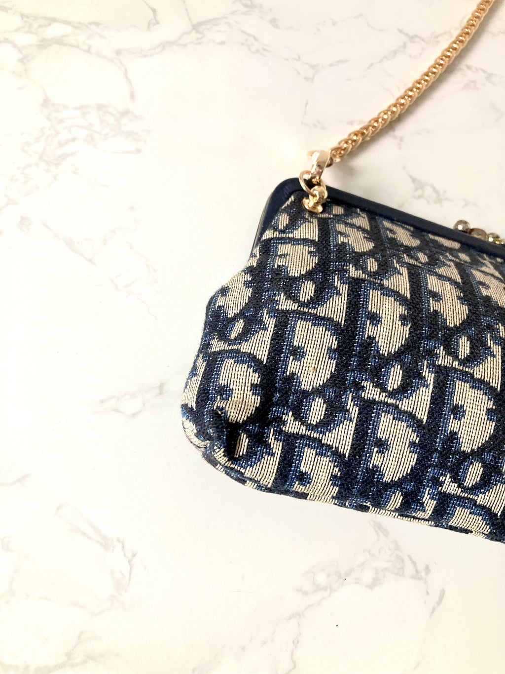CHRISTIAN DIOR Navy Trotter x Beige Mini Two-way Crossbody Bag / Clutch