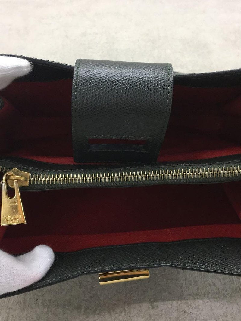 CELINE rare black cross rotating gold buckle leather small shoulder bag / side bag