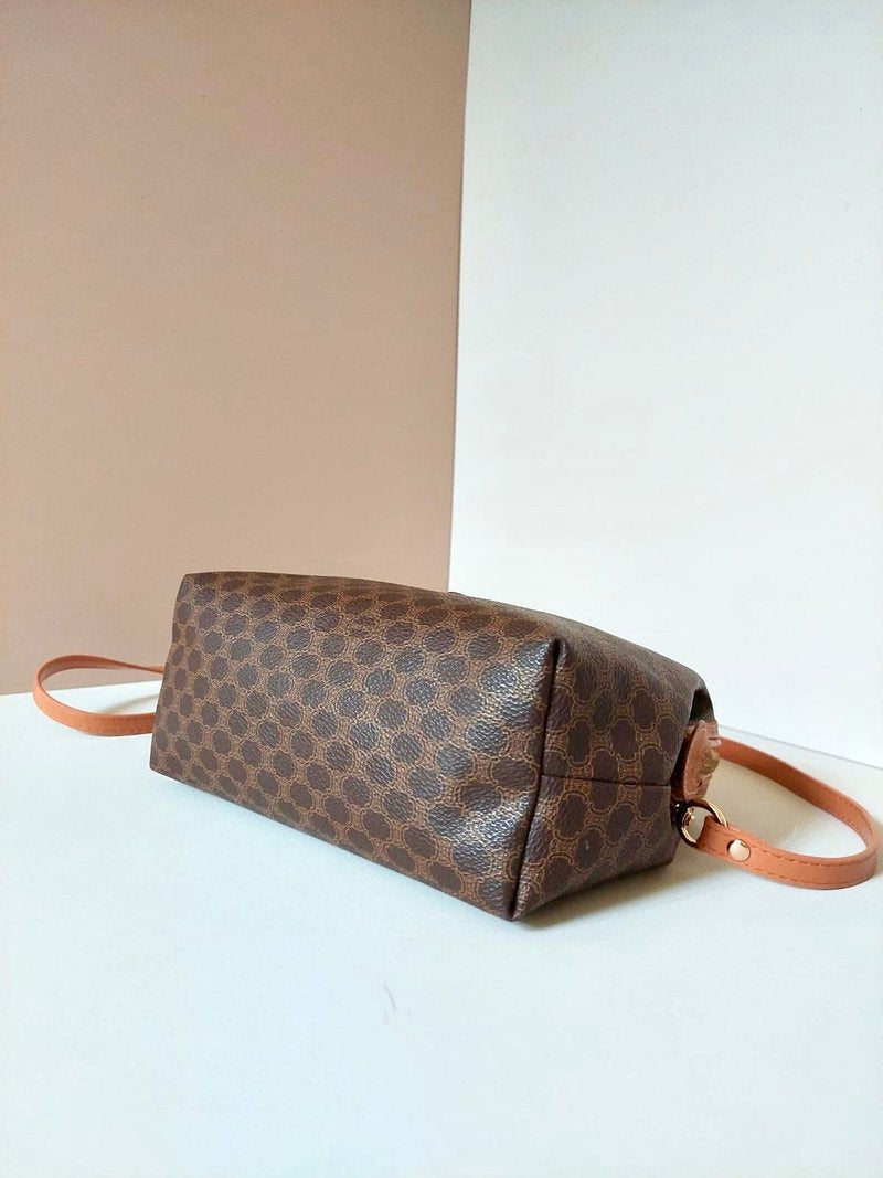 CELINE Medium Cloud Brown Old Flower Leather Side Bag/Messenger Bag/Clutch Bag