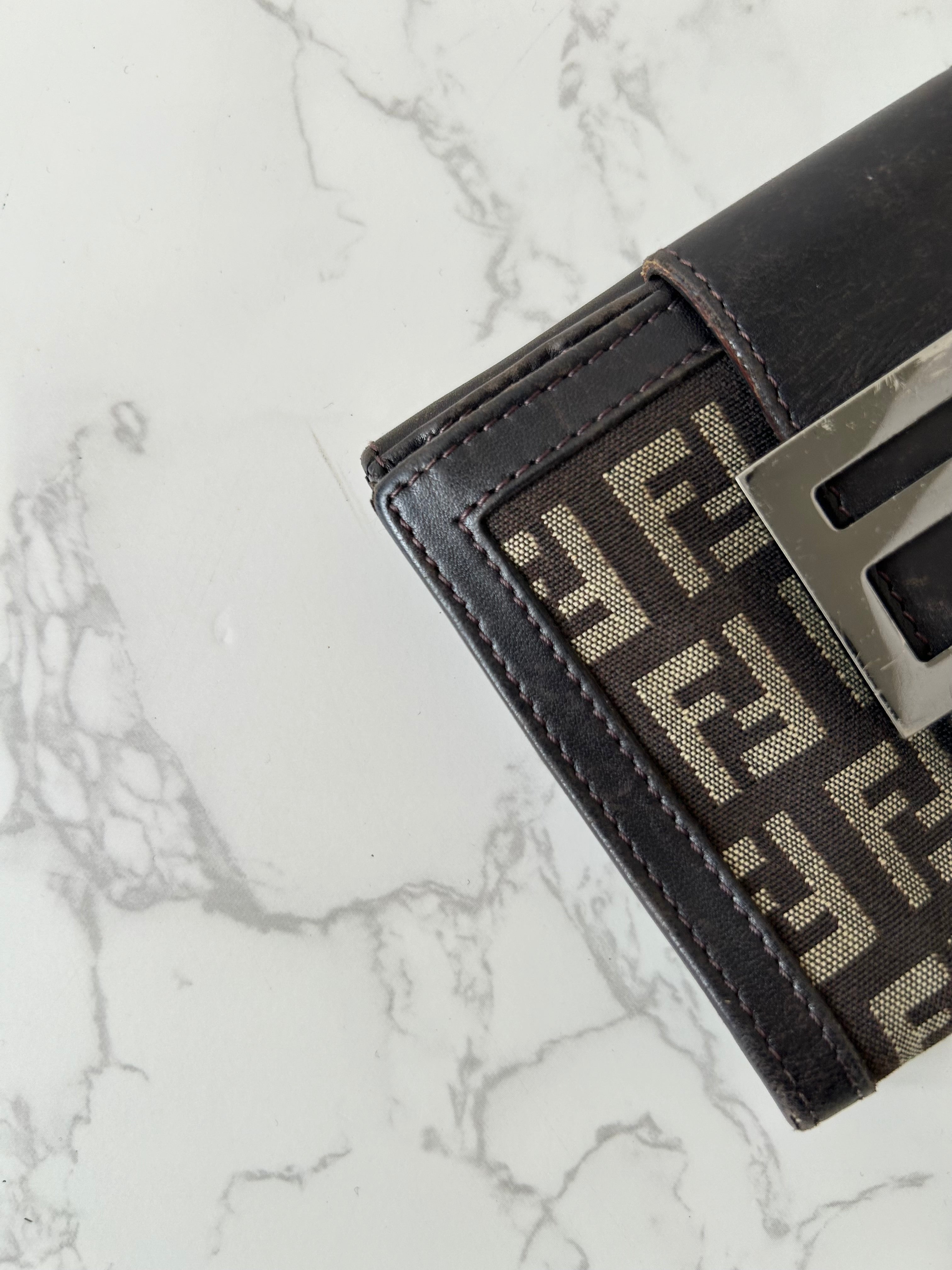 FENDI Zucchino Coffee Apricot Monochrome Bi-Fold Wallet/Short Clip/Coin Purse