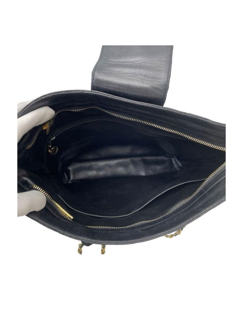 CHANEL rare black gold tassel chain leather bucket bag / small tote bag / side backpack