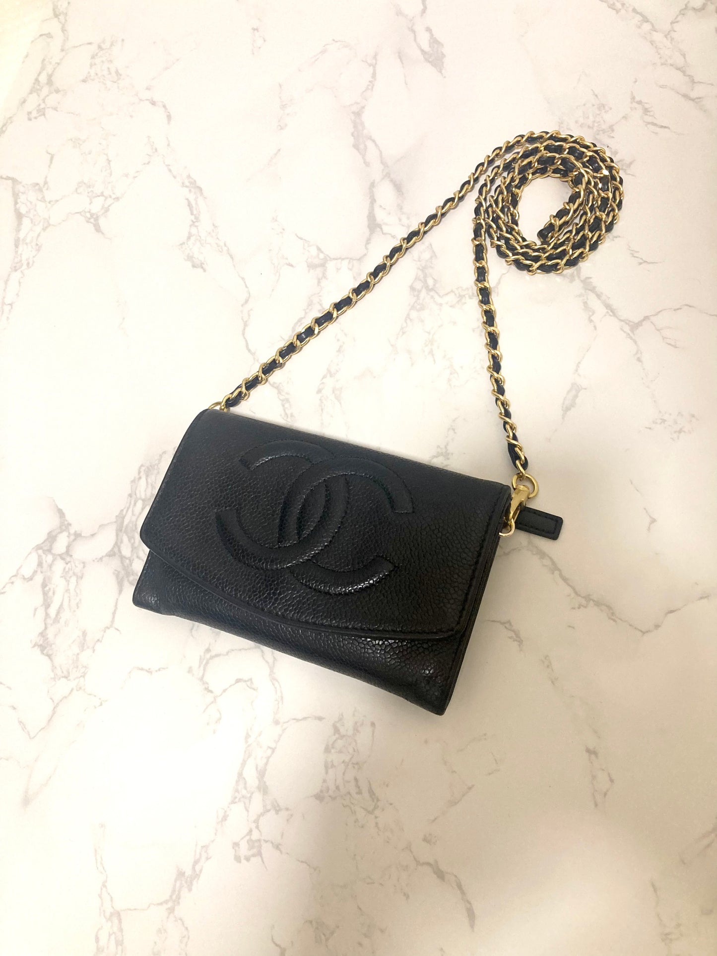 CHANEL Black Caviar Leather Chain Shoulder Bag (Add-on)