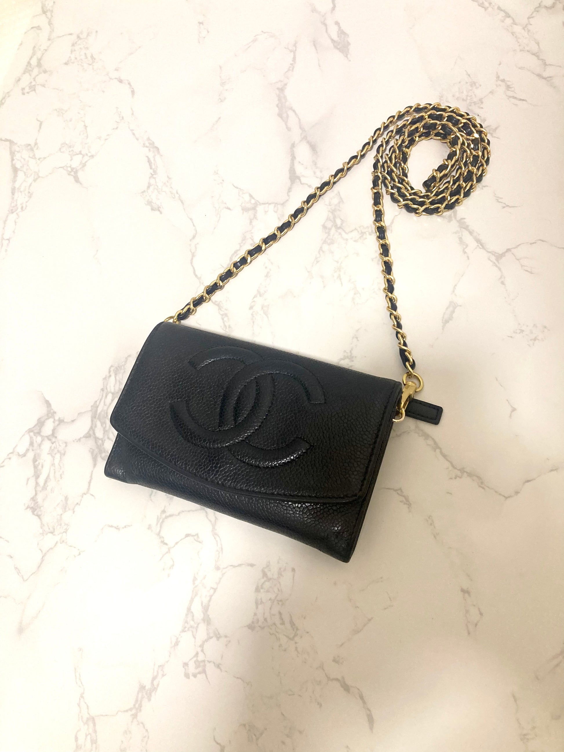 CHANEL Black Caviar Leather Chain Shoulder Bag (Add-on)