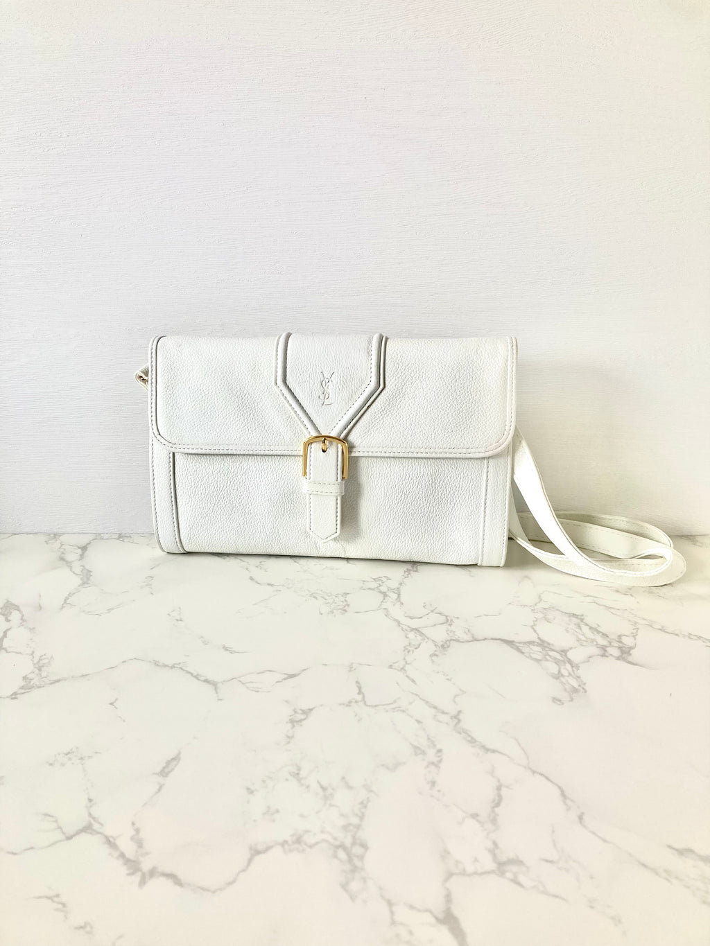 YVES SAINT LAURENT Signature White Logo Shoulder / Crossbody Bag