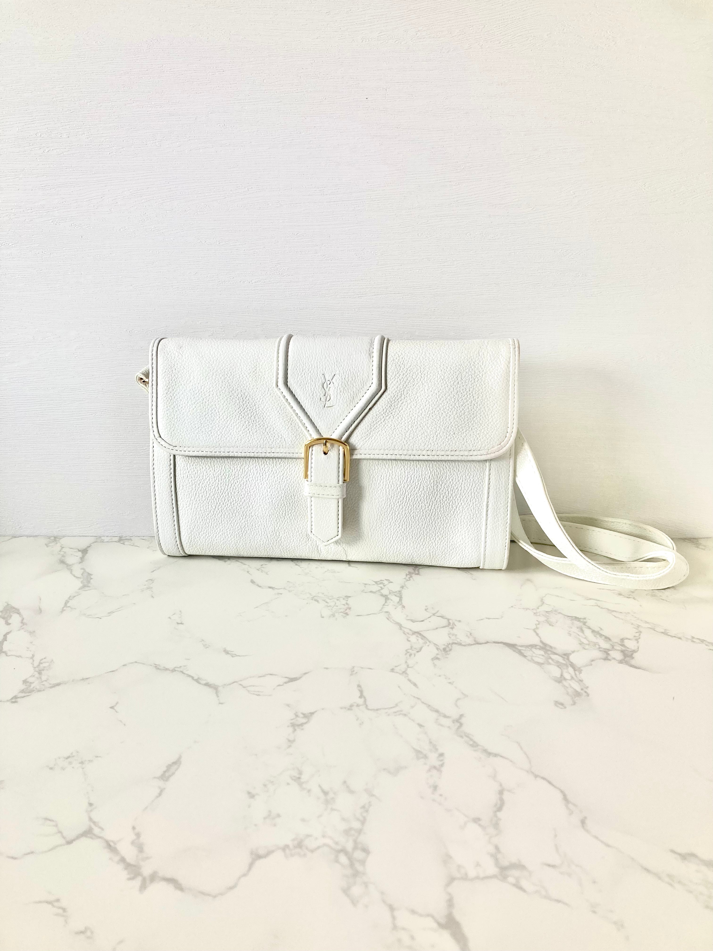 YVES SAINT LAURENT Signature White Logo Shoulder / Crossbody Bag