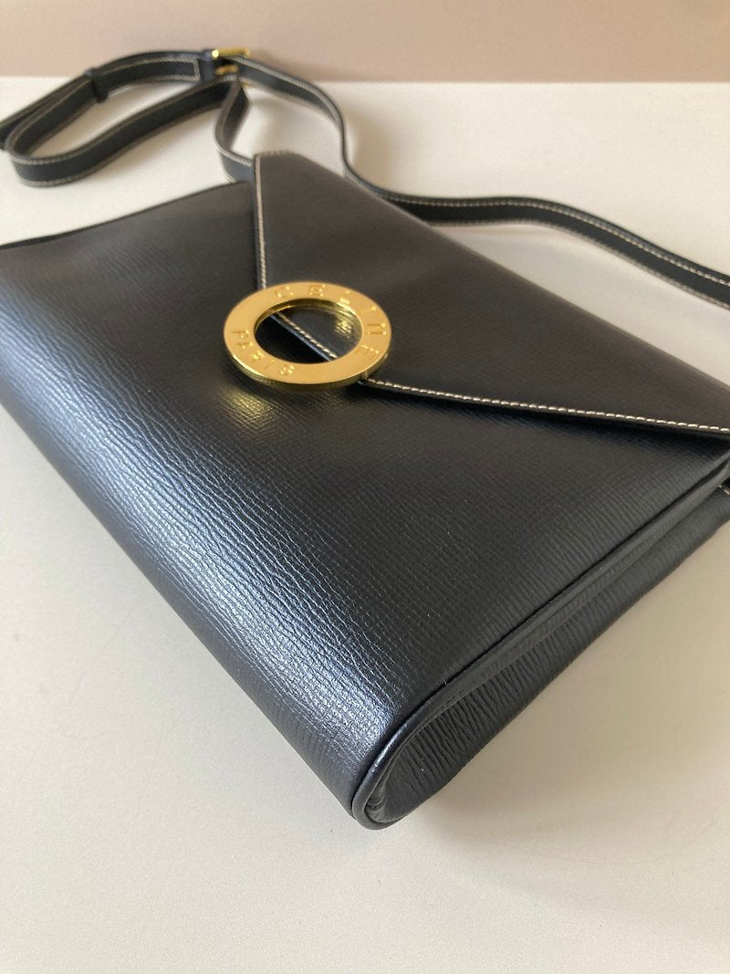 CELINE black large gold ring envelope leather small bag/side bag/crossbody bag