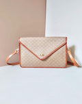 CELINE Beige Apricot Old Flower Leather Gold Arc de Triomphe Buckle Envelope Bag/Side Bag/Messenger Bag