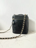 CHANEL Rare Vertical Black Caviar Leather Vanity Box Bag/Side Bag/Messenger Bag/Clutch Bag