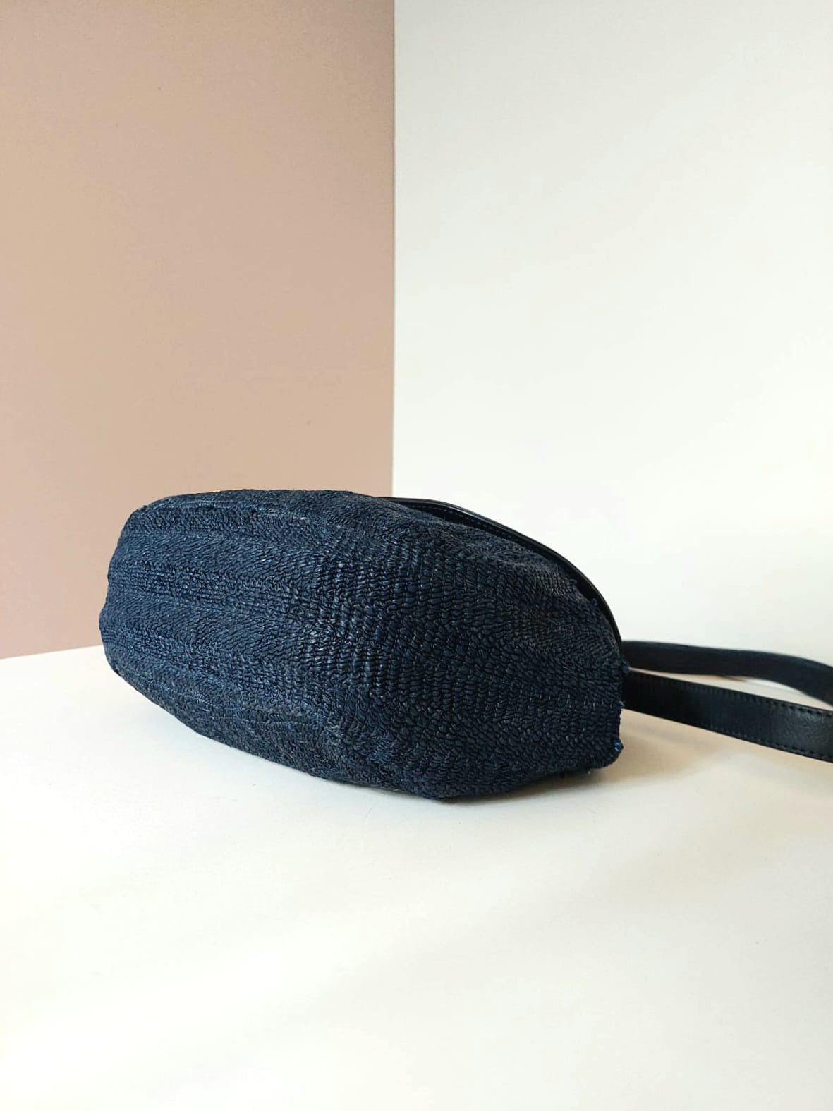 LOEWE rare navy blue and black woven color matching crossbody bag / side bag