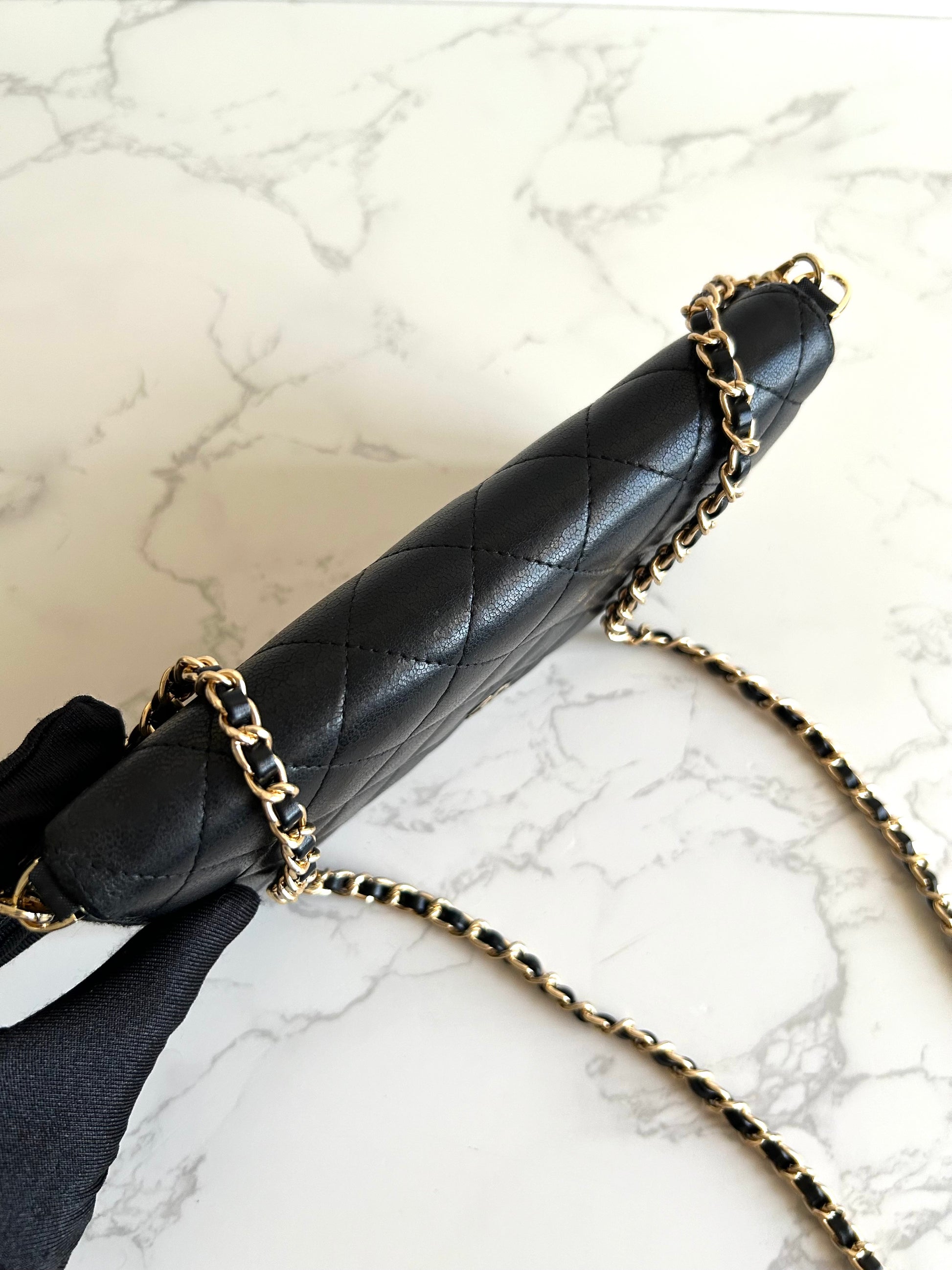 CHANEL Black Gold Buckle Lambskin WOC Side Bag/Messenger Bag/Long Wallet