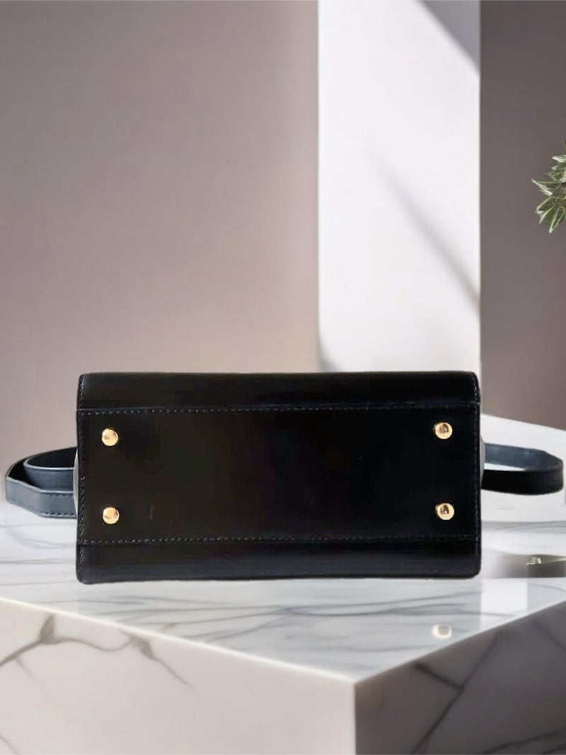 CELINE Rare Planet Black Gold Leather Kelly Handbag/Side Bag/Messenger Bag