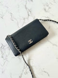 Rare Chanel Engraved Silver-Tone Hardware Black Caviar WOC/Wallet/Crossbody Bag/Shoulder Bag