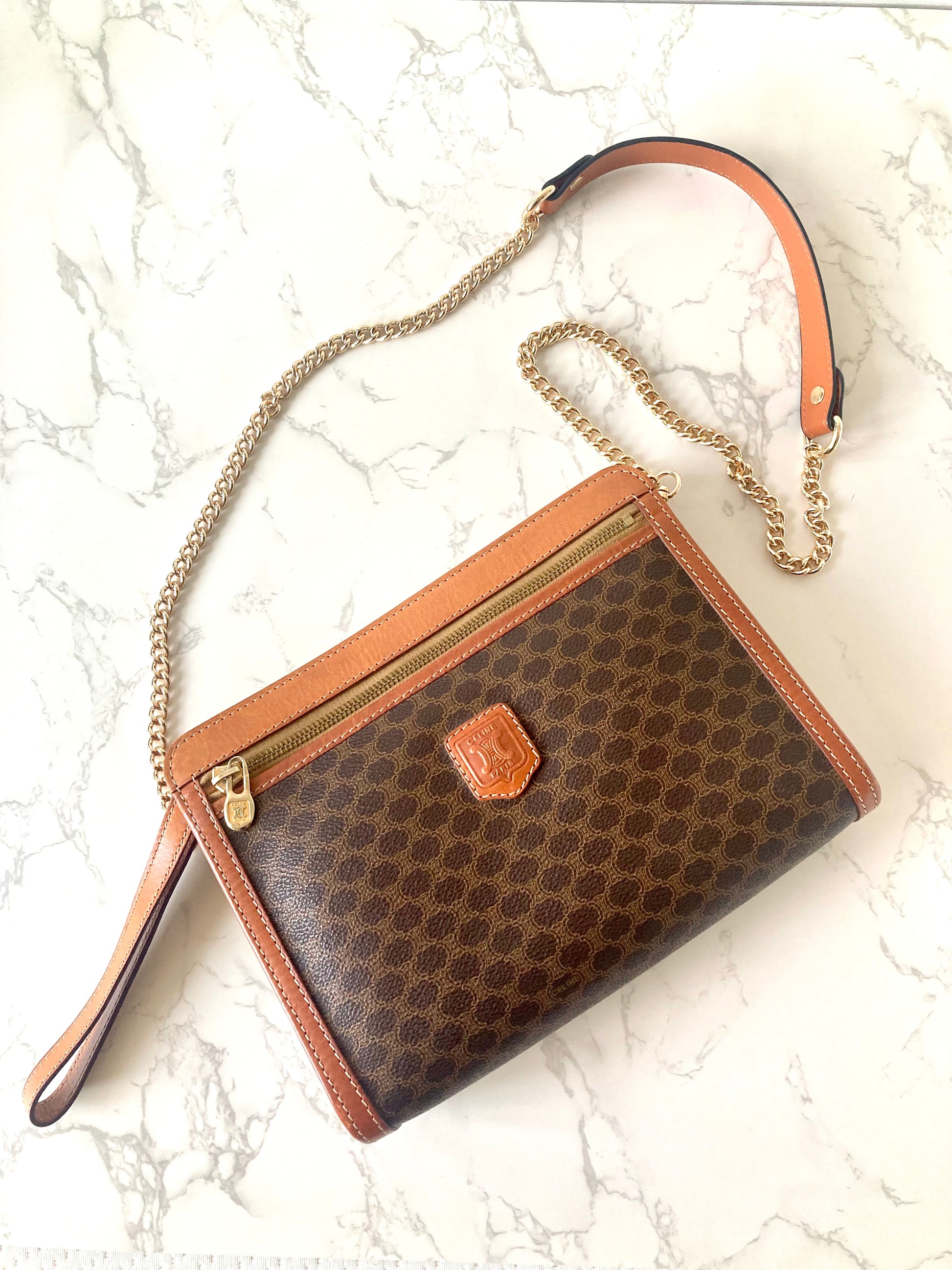 CELINE Brown Macadam Monogram Two-way Shoulder Bag