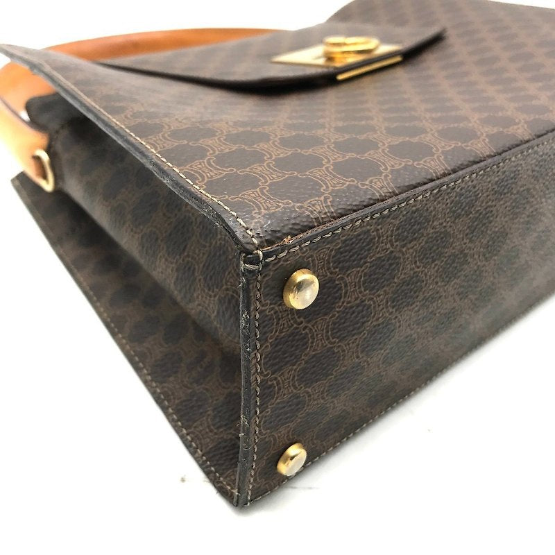 CELINE rare coffee color old flower gold buckle Kelly leather flap handbag