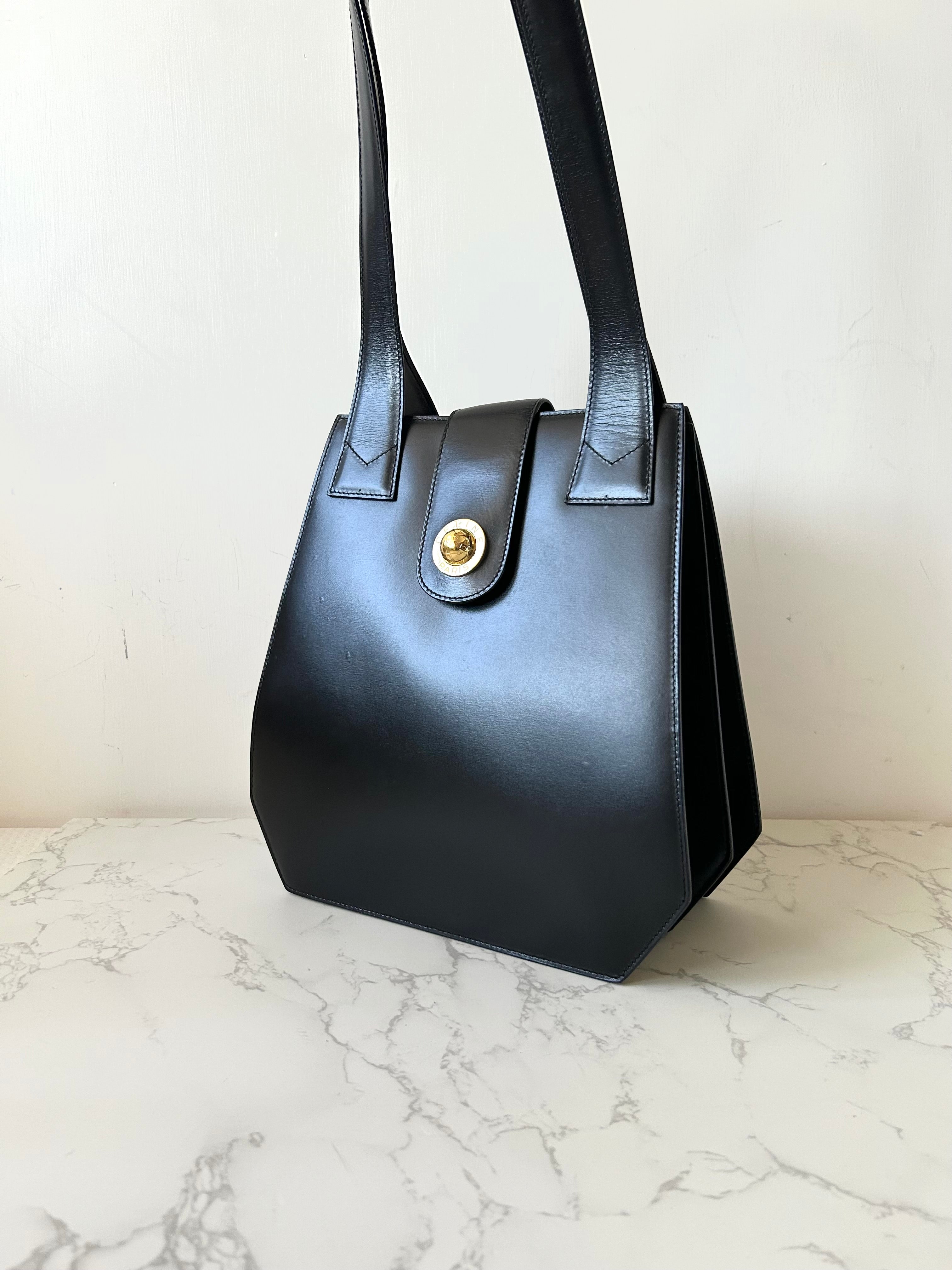 CELINE rare black and gold planet tote accordion bag / side backpack