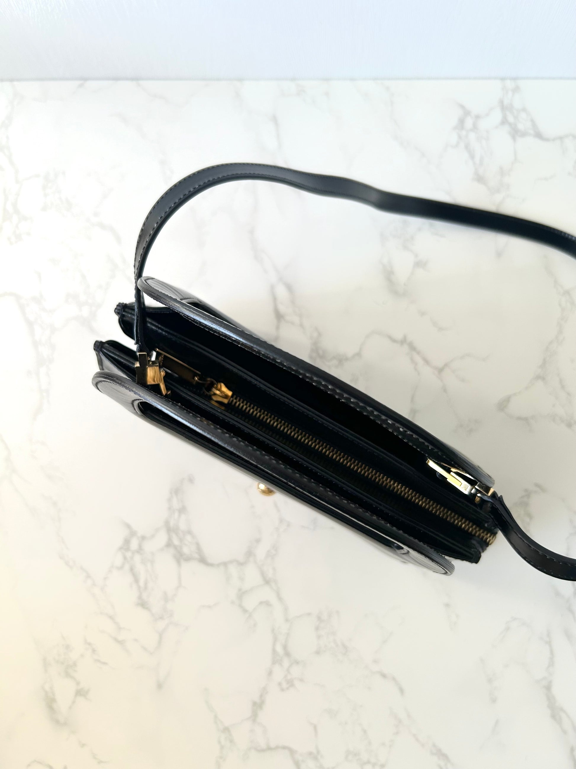 CELINE Rare Planet Black Gold Leather Kelly Handbag/Side Bag/Messenger Bag