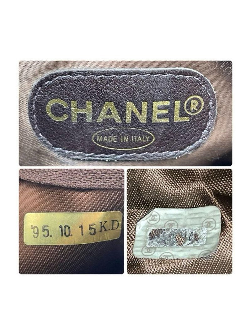 CHANEL complete accessories • Rare brown leather gold chain drawstring small bucket/side bag