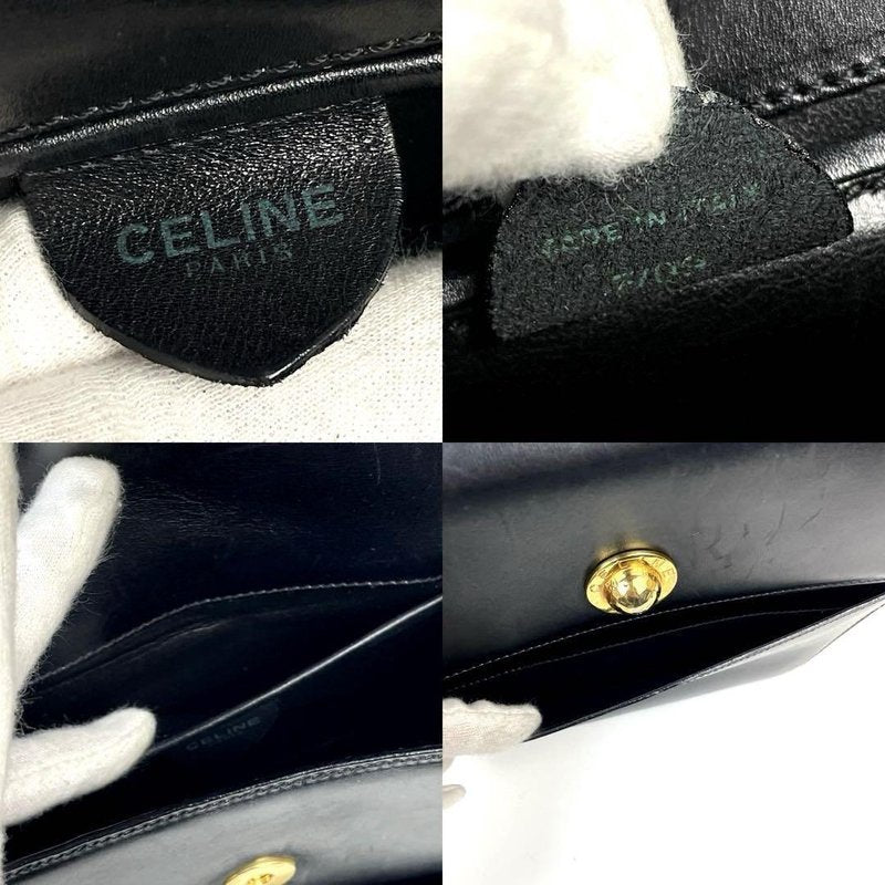 CELINE Rare Black Planet Hexagonal Leather Side Bag / Crossbody Bag