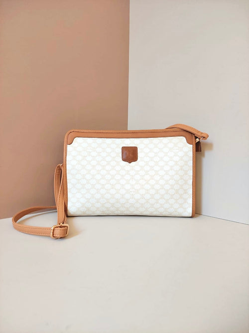 CELINE 稀有白色老花皮革方型小包/手拿包/側背包/斜背包