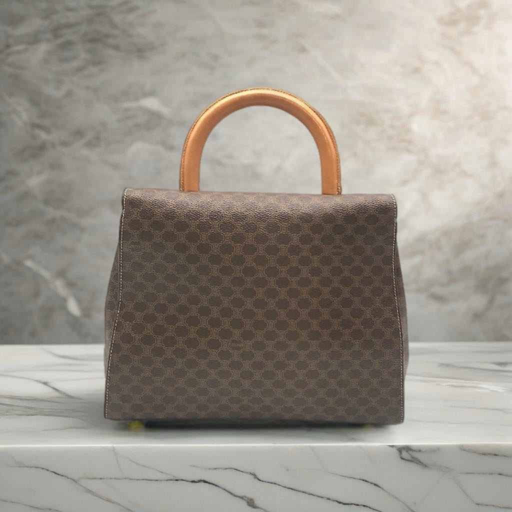 CELINE rare coffee-colored old flower planet gold coin Kelly leather flap handbag
