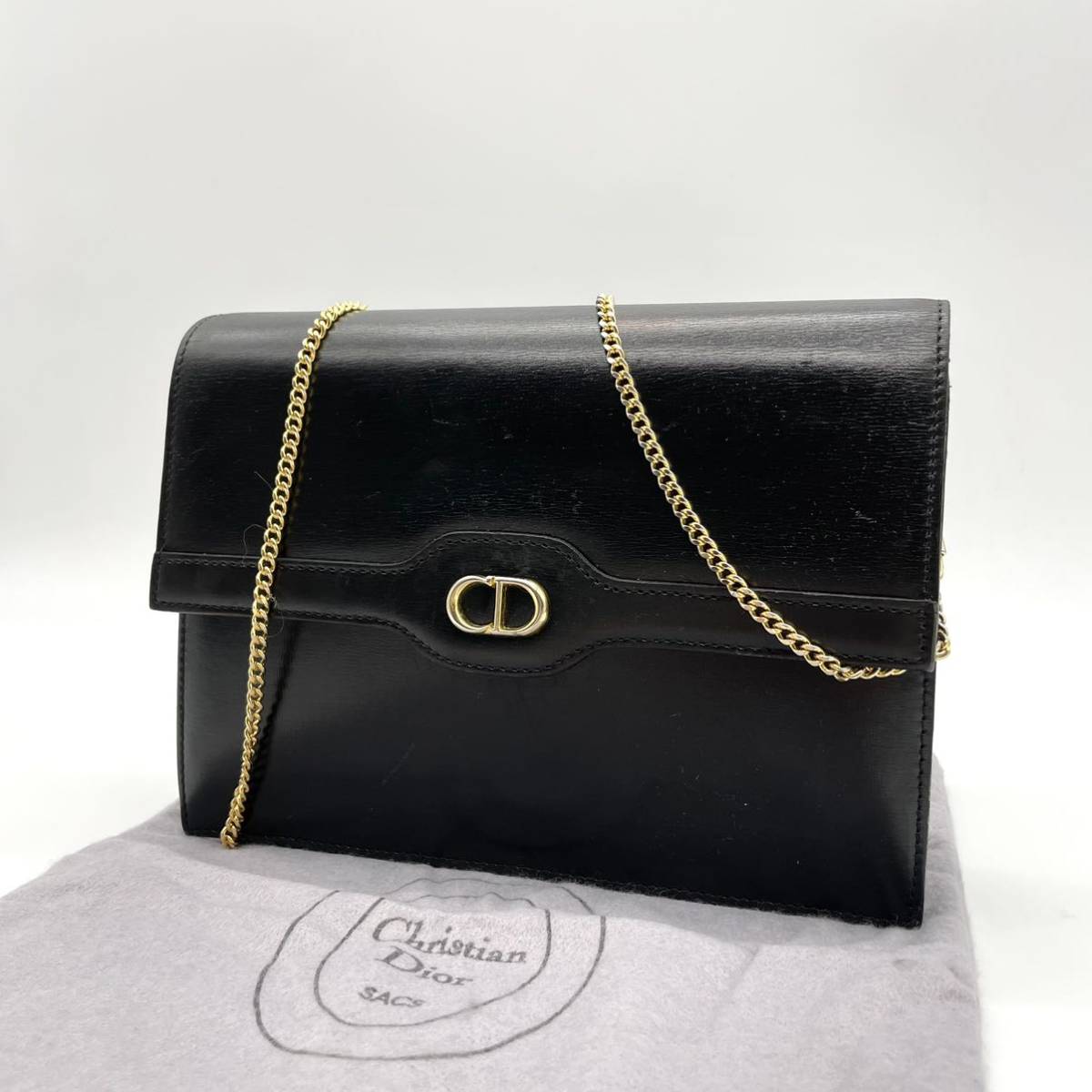 CHRISTIAN DIOR Black x Gold Minimalist Chain Bag