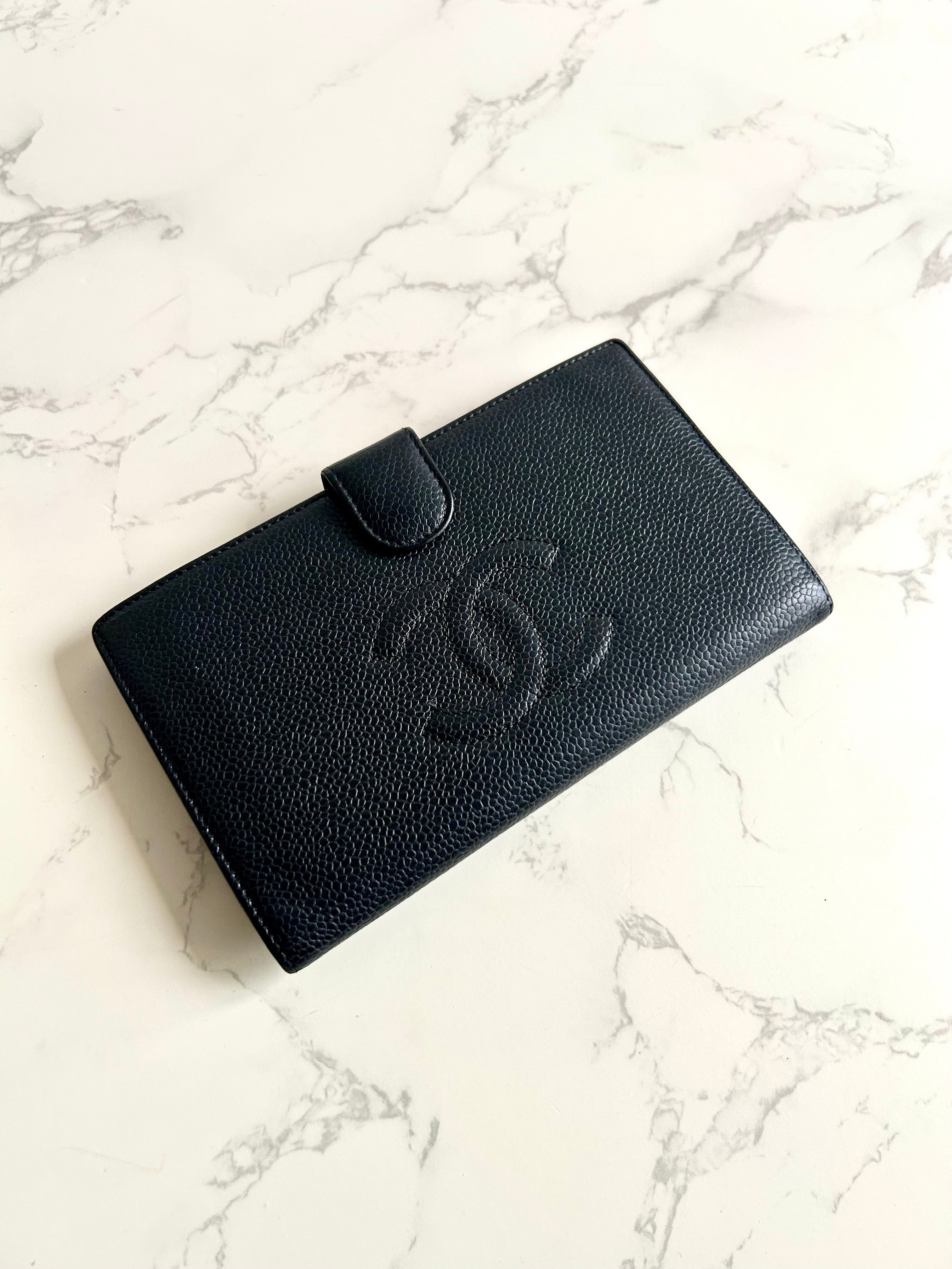 CHANEL Black Classic Caviar Leather Long Wallet/Wallet
