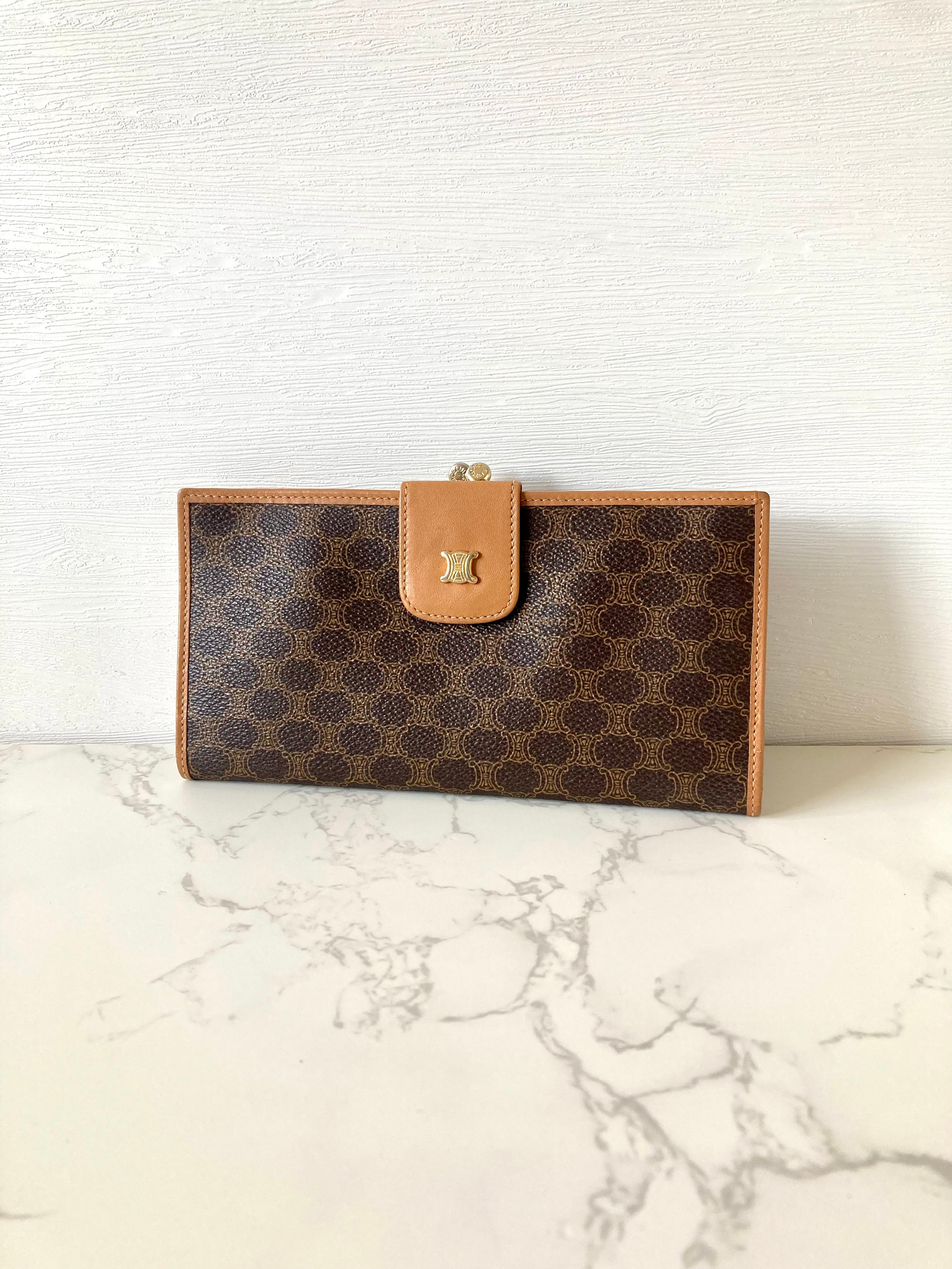 CELINE Brown Macadam Gold Triomphe Long Bi-fold Wallet