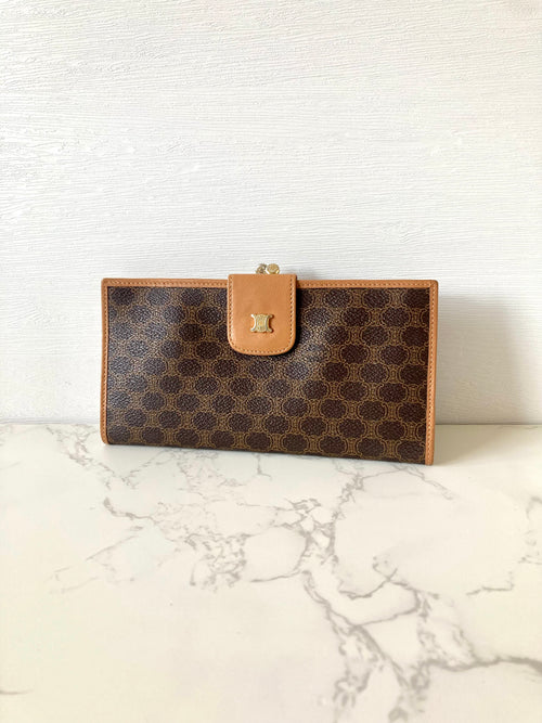 CELINE Brown Macadam Gold Triomphe Long Bi-fold Wallet