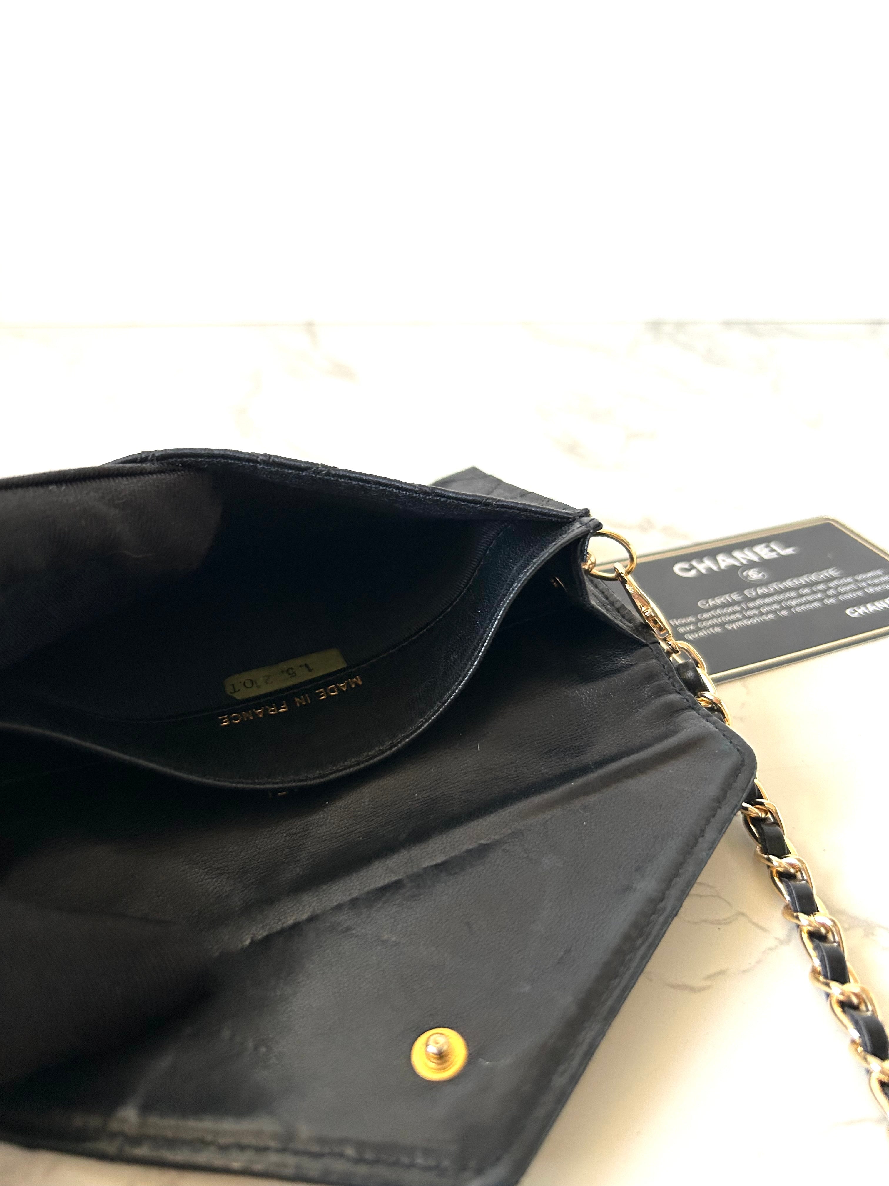 CHANEL Rare Black Satin Rhinestone Small Bag/Side Bag/Messenger Bag/Clutch Bag