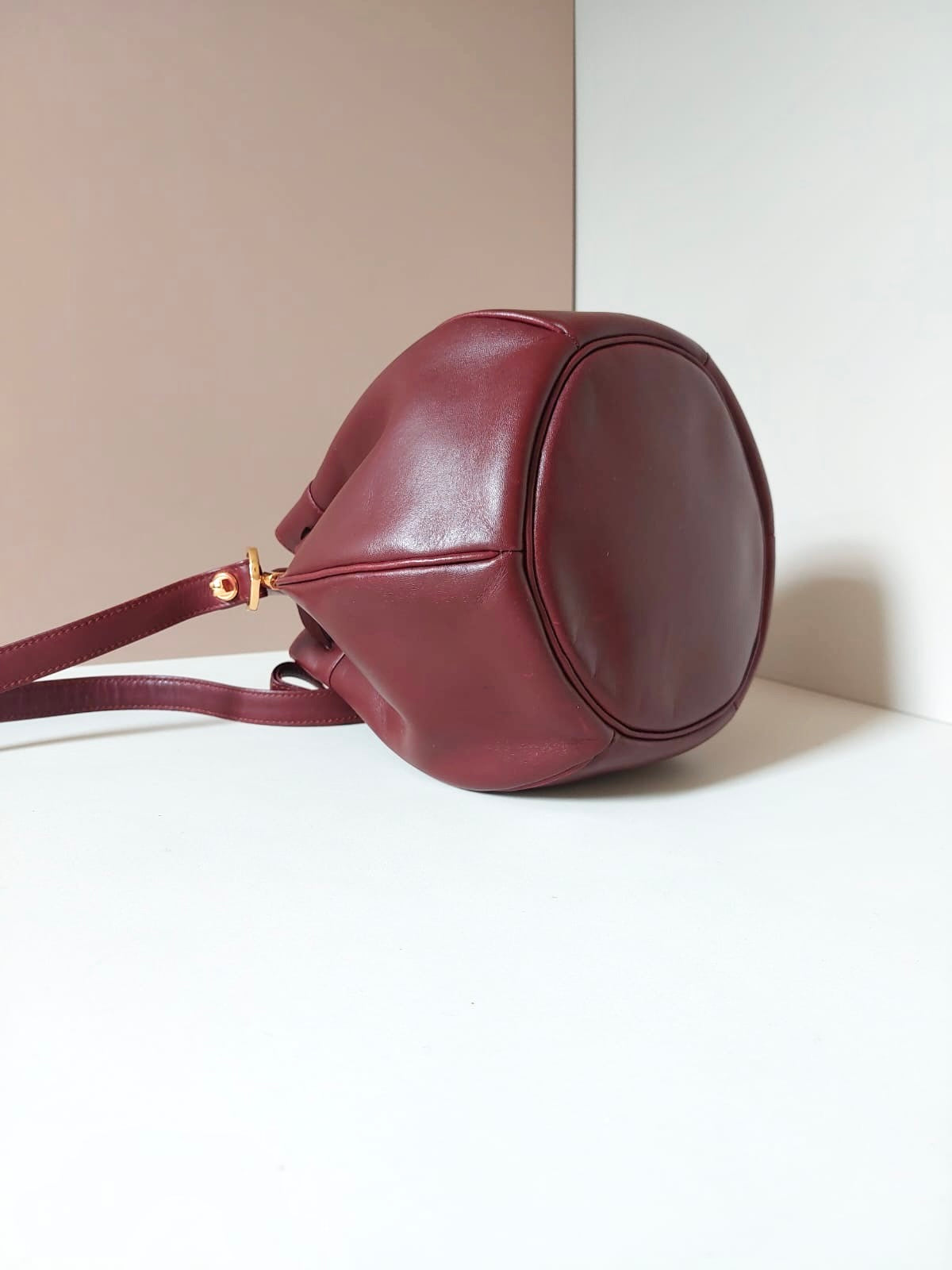 CARTIER Must De Cartier Rare Burgundy Small Bucket Drawstring Bag/Side Bag/Messenger Bag