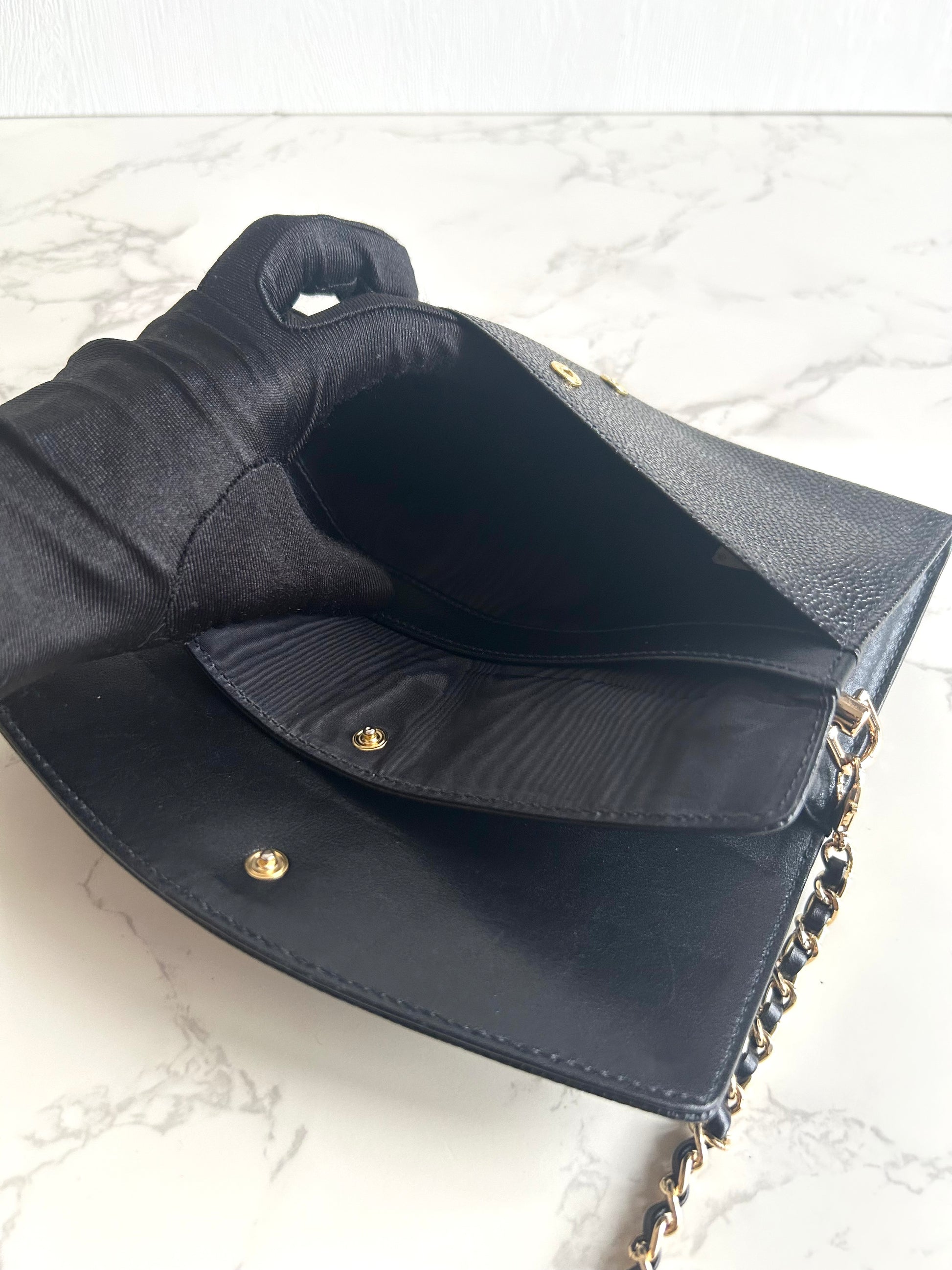 中古二手Chanel黑色魚子醬皮革WOC/側背包/斜背包/錢包