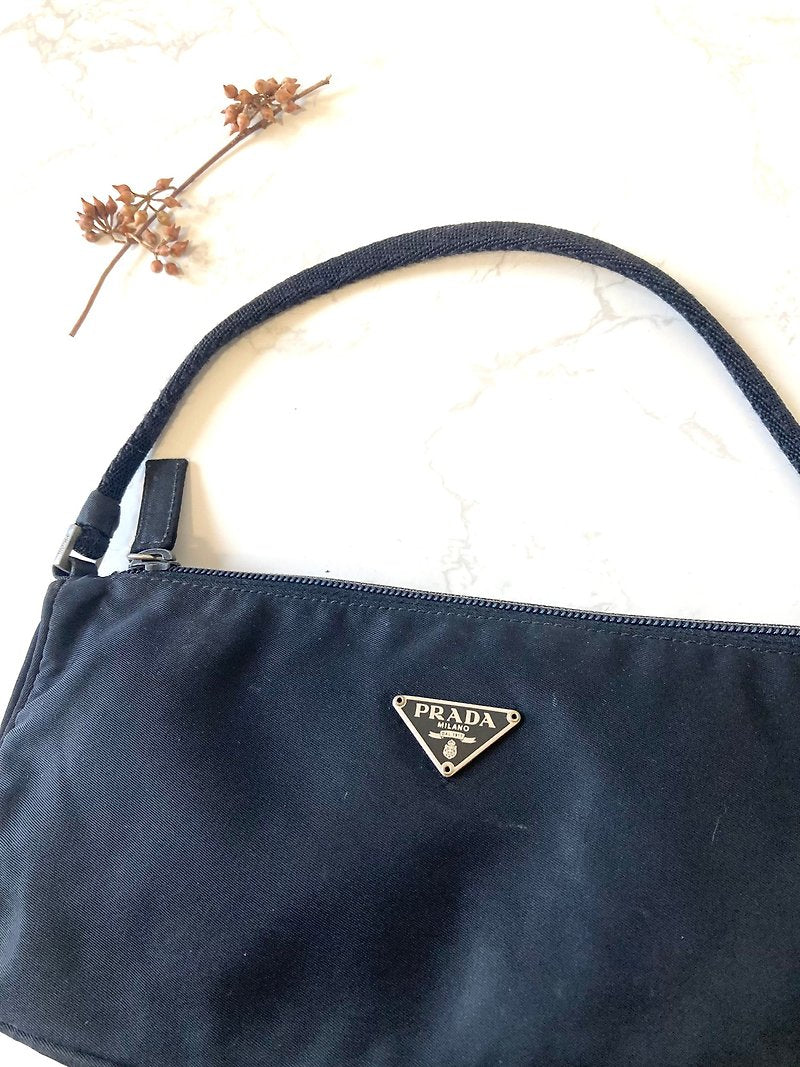 PRADA 經典黑色銀三角簡約小包/手提袋/手挽袋