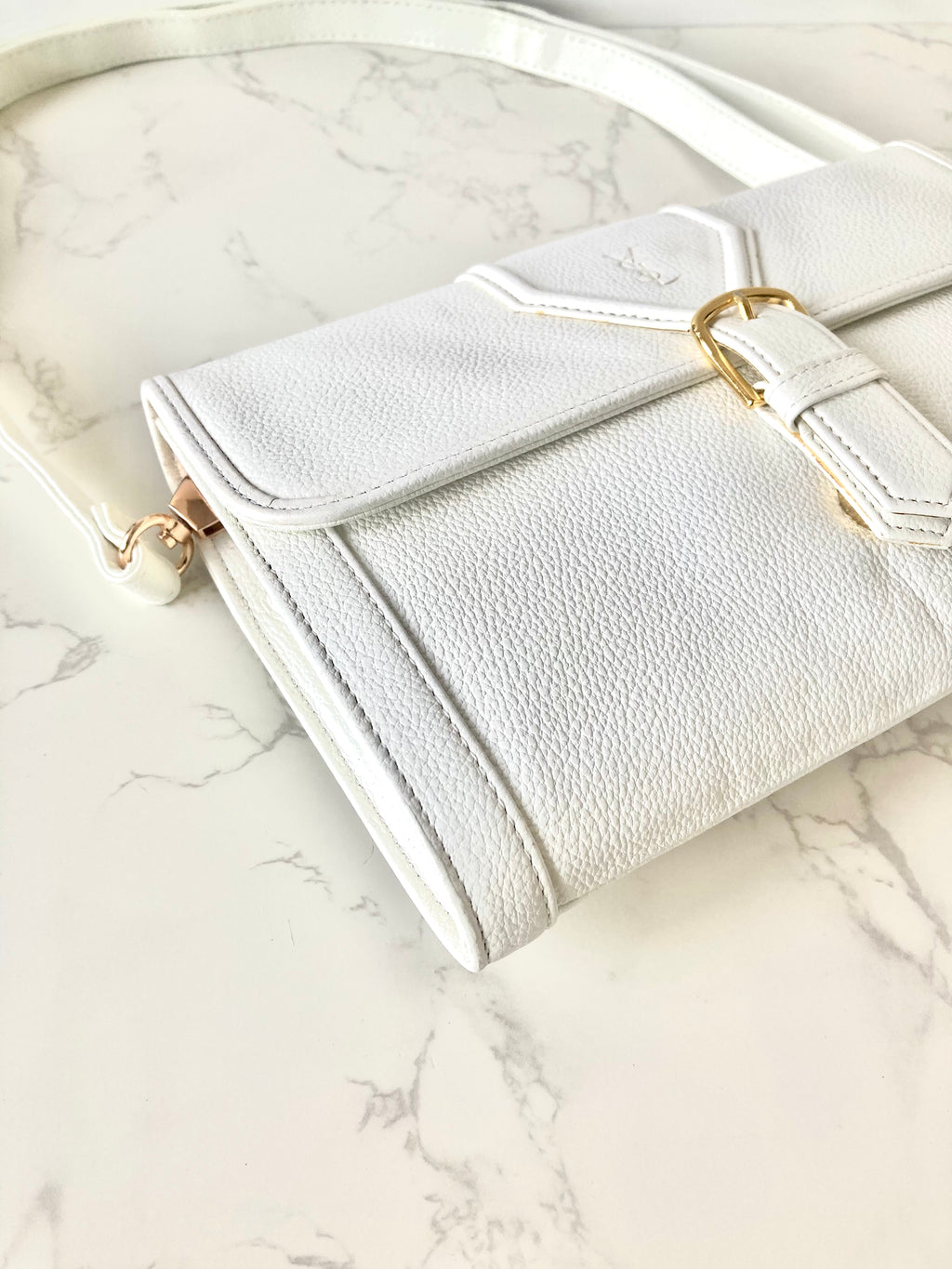 YVES SAINT LAURENT Signature White Logo Shoulder / Crossbody Bag