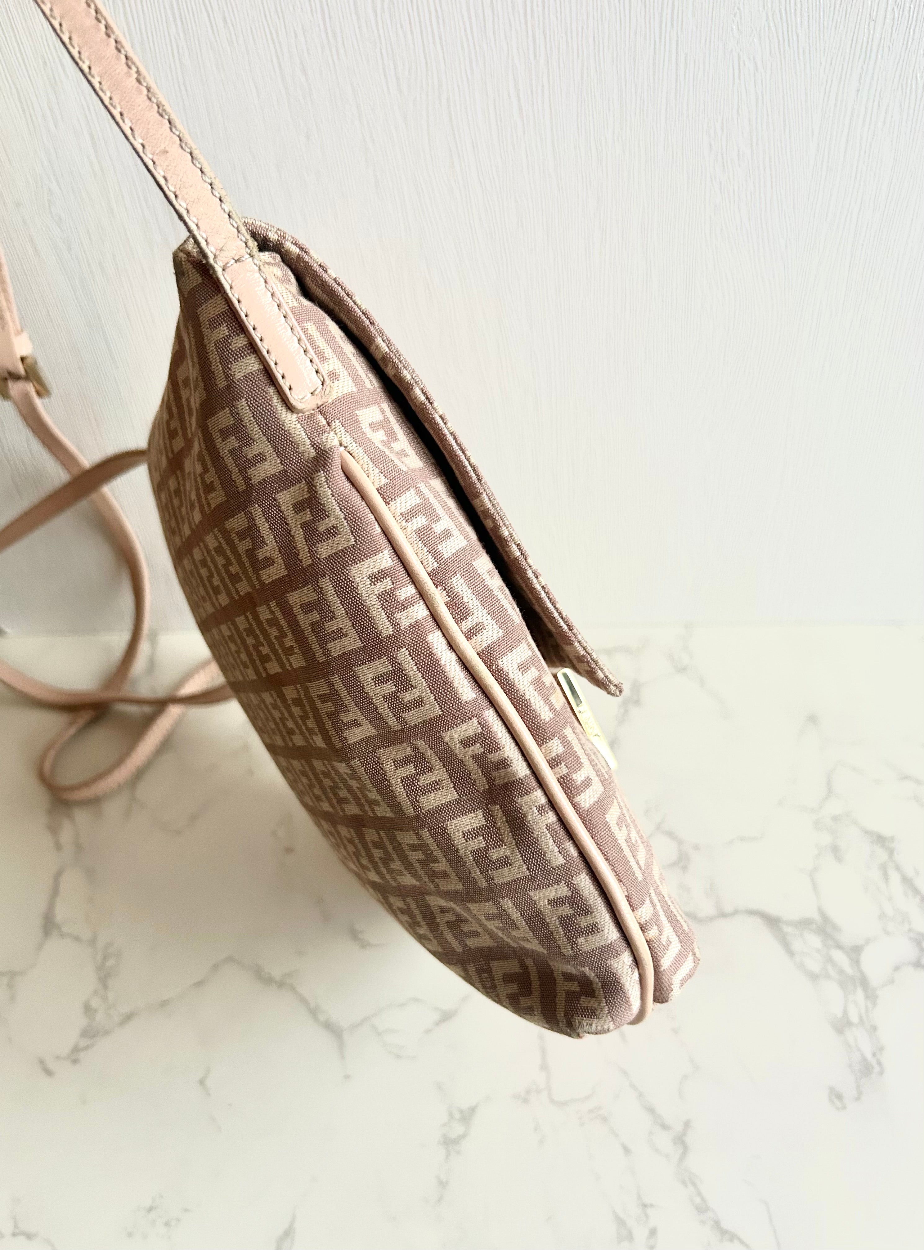 FENDI Rare Dried Rose Gold Buckle Zucca Monogram Shoulder Bag/Crossbody Bag