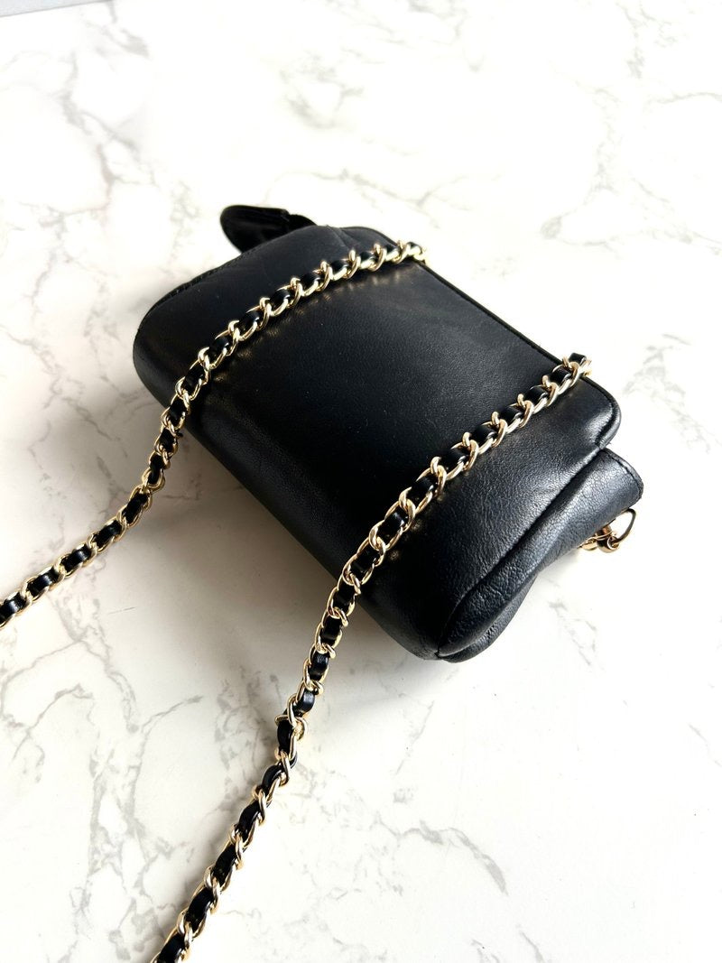 Chanel black leather second-hand bag crossbody bag shoulder bag side backpack second-hand bag