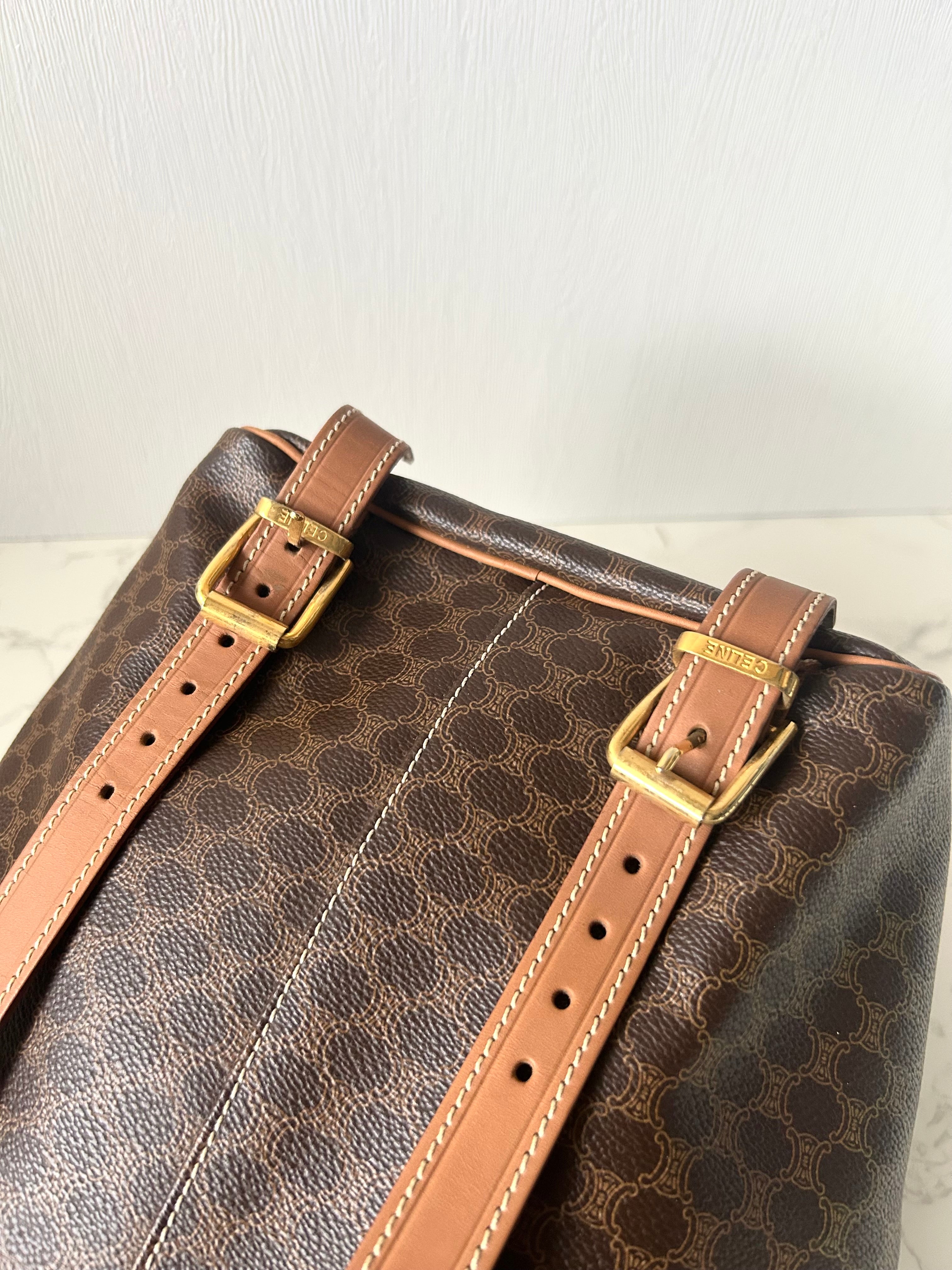 CELINE Rare Brown Monogram Flap Leather Backpack