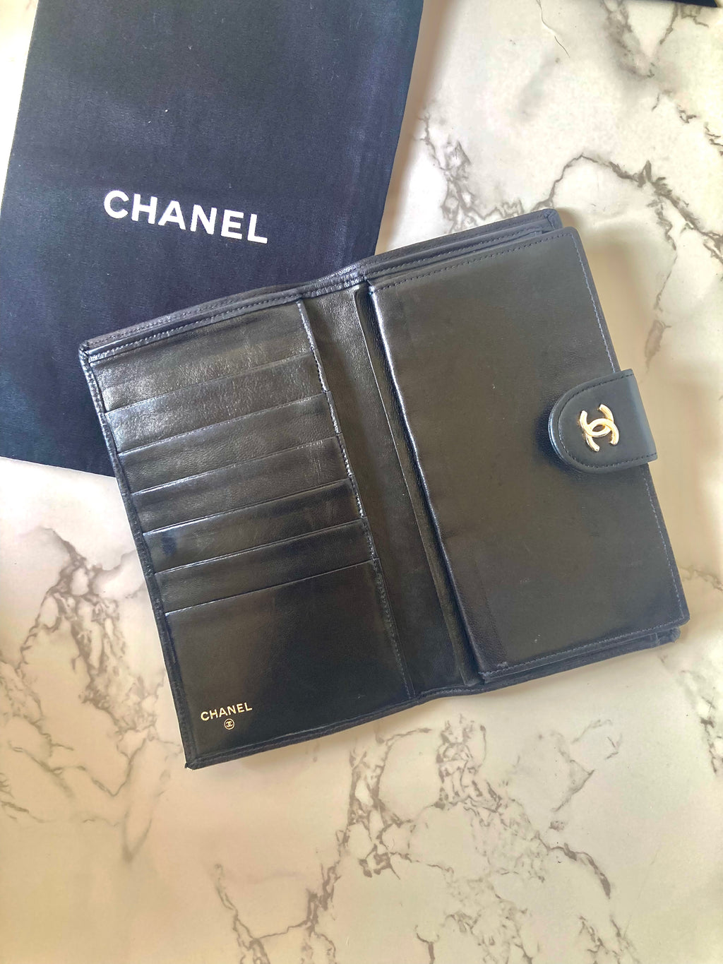 CHANEL Rare Black x Gold Long Bi-fold Wallet