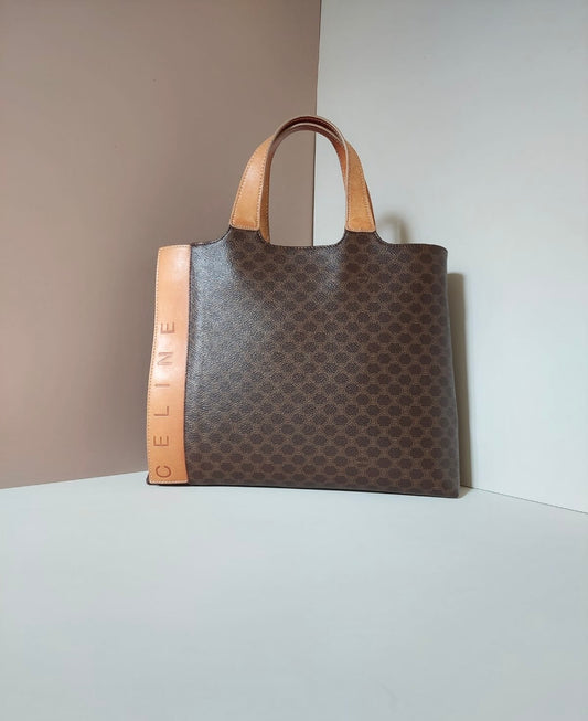 CELINE 稀有棕色老花皮革托特包/手提包 - 日本中古二手Vintage